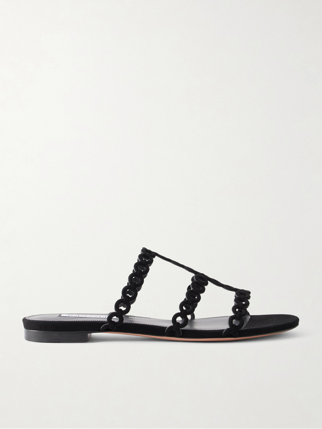 Aquazzura Infinity Chain Perforated Suede Flats In Black