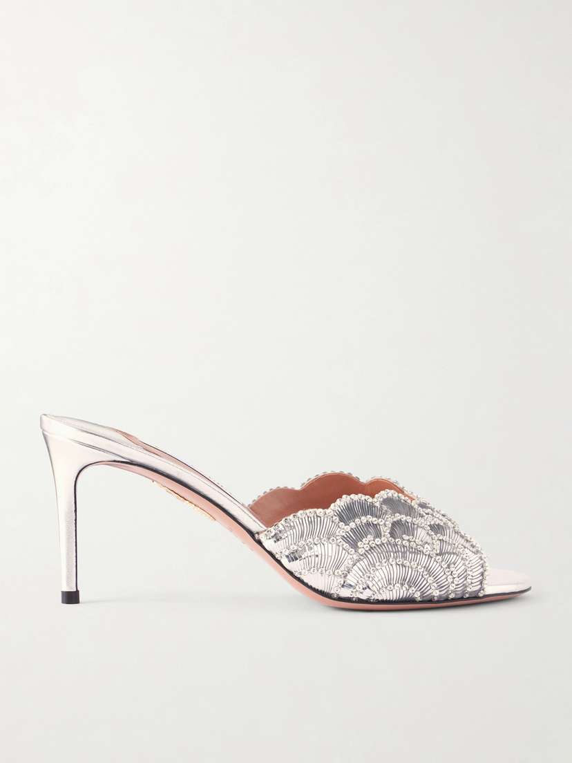 Aquazzura Ce Soir 75 Embellished Metallic Leather Mule | Thumbnail 6