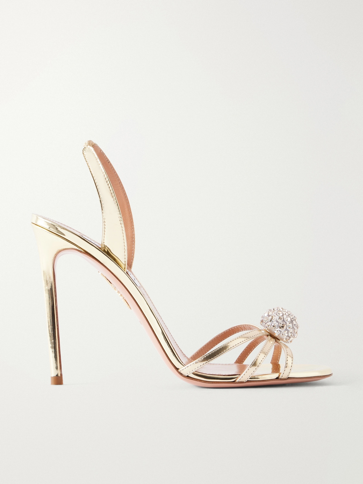 Aquazzura Crystal Bubble 105 Embellished Metallic Leather Slingback Sandals In Gold
