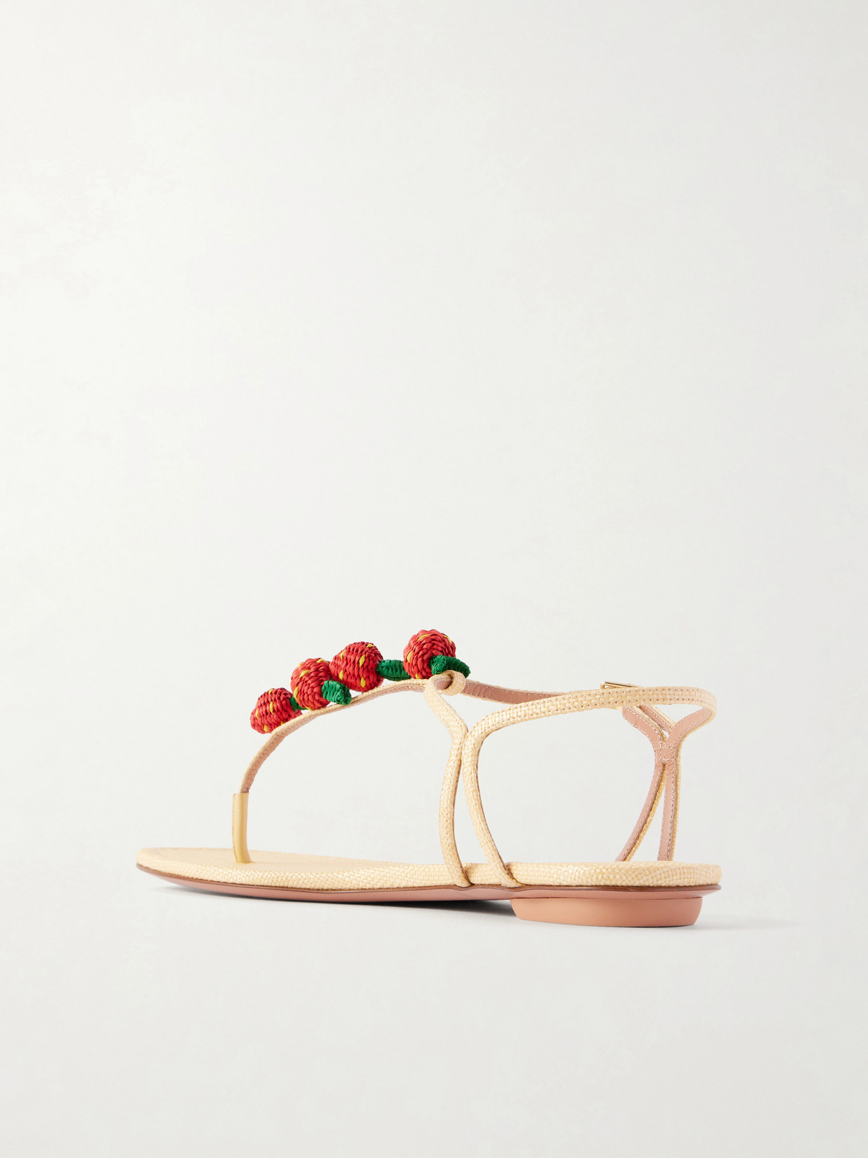 Aquazzura Fragolina Sugar Embellished Raffia-effect Flat Sandals In Neutral