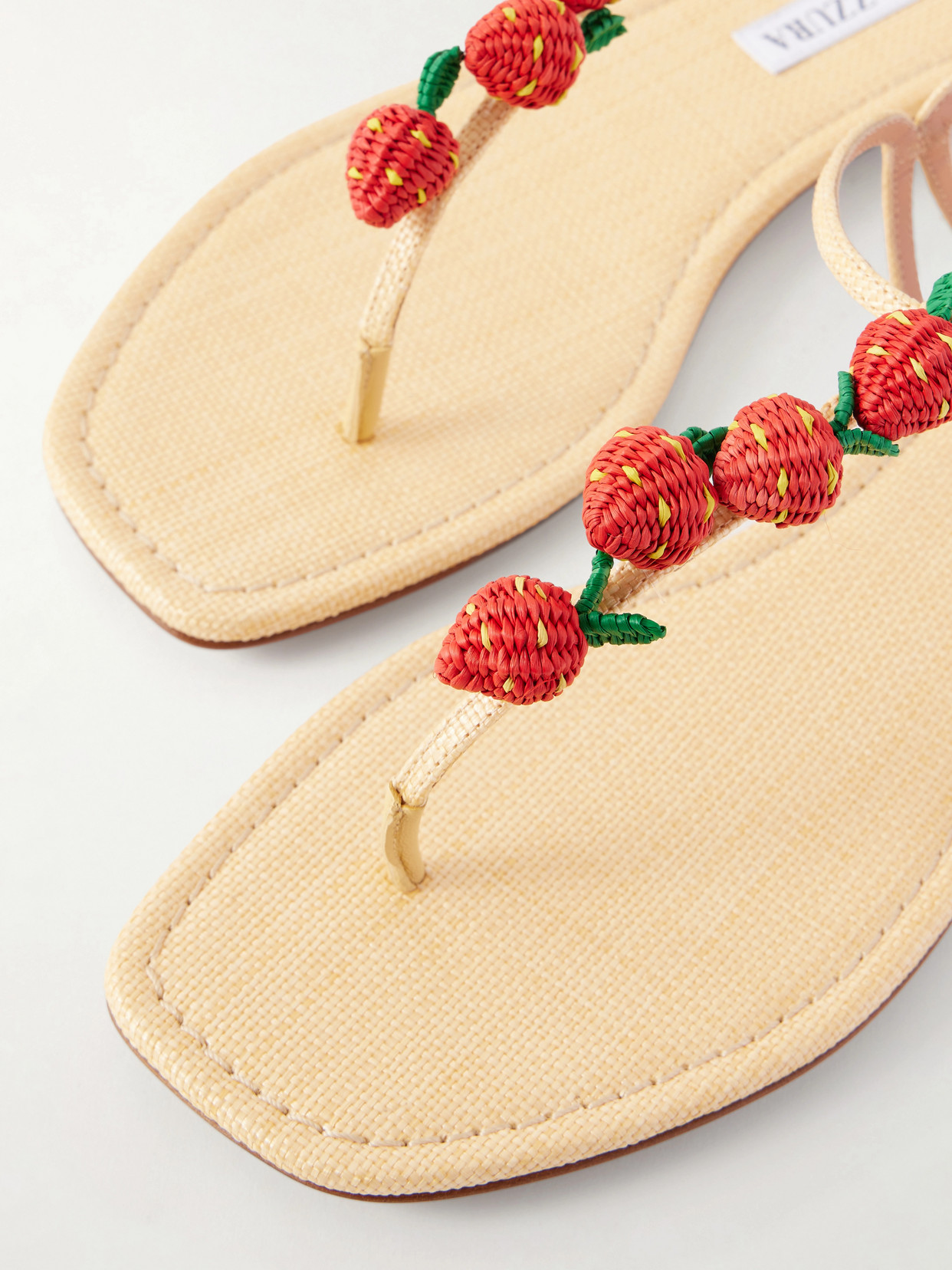 Aquazzura Fragolina Sugar Embellished Raffia-effect Flat Sandals In Neutral