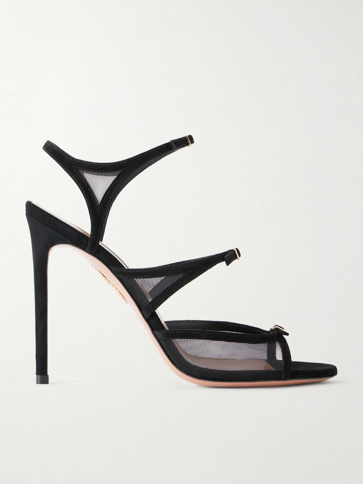 Aquazzura Jalila 105 Suede And Mesh Sandals In Black