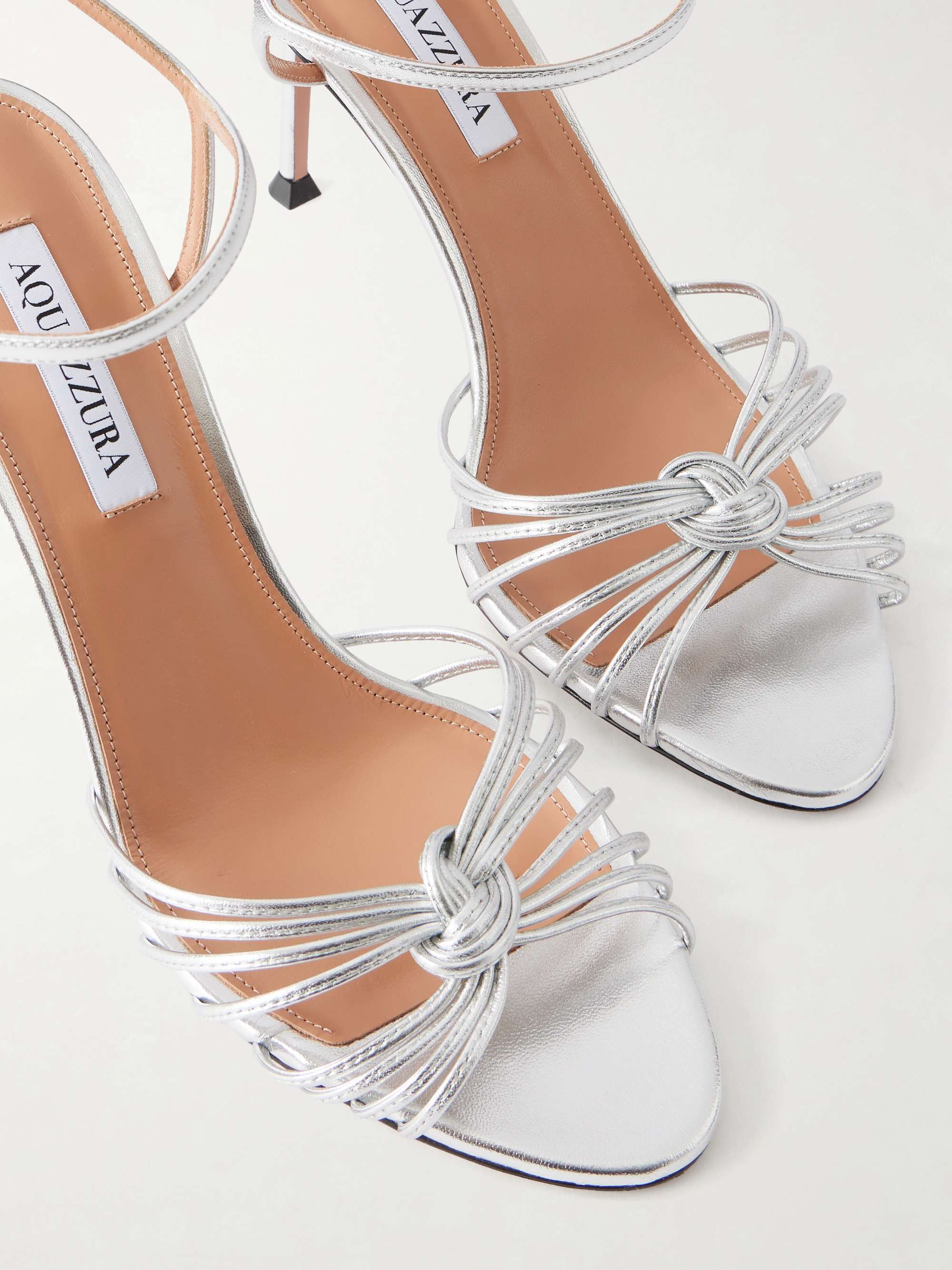 AQUAZZURA Serenity 85 knotted metallic leather sandals | NET-A-PORTER