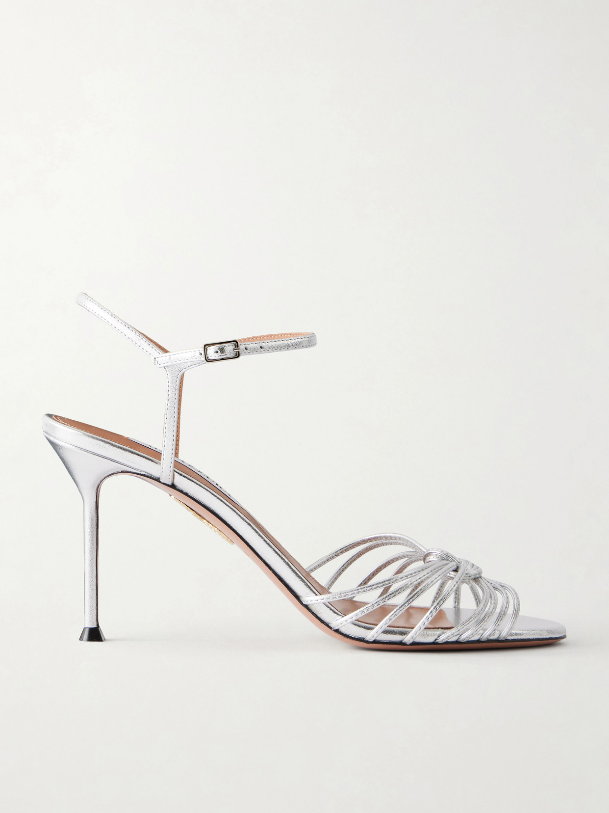 Aquazzura - Serenity 85 Knotted Metallic Leather Sandals - Silver