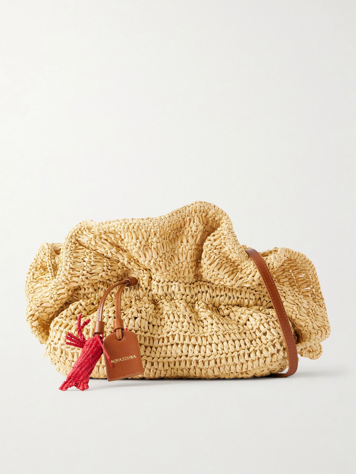 Paradise Mini leather-trimmed raffia bag