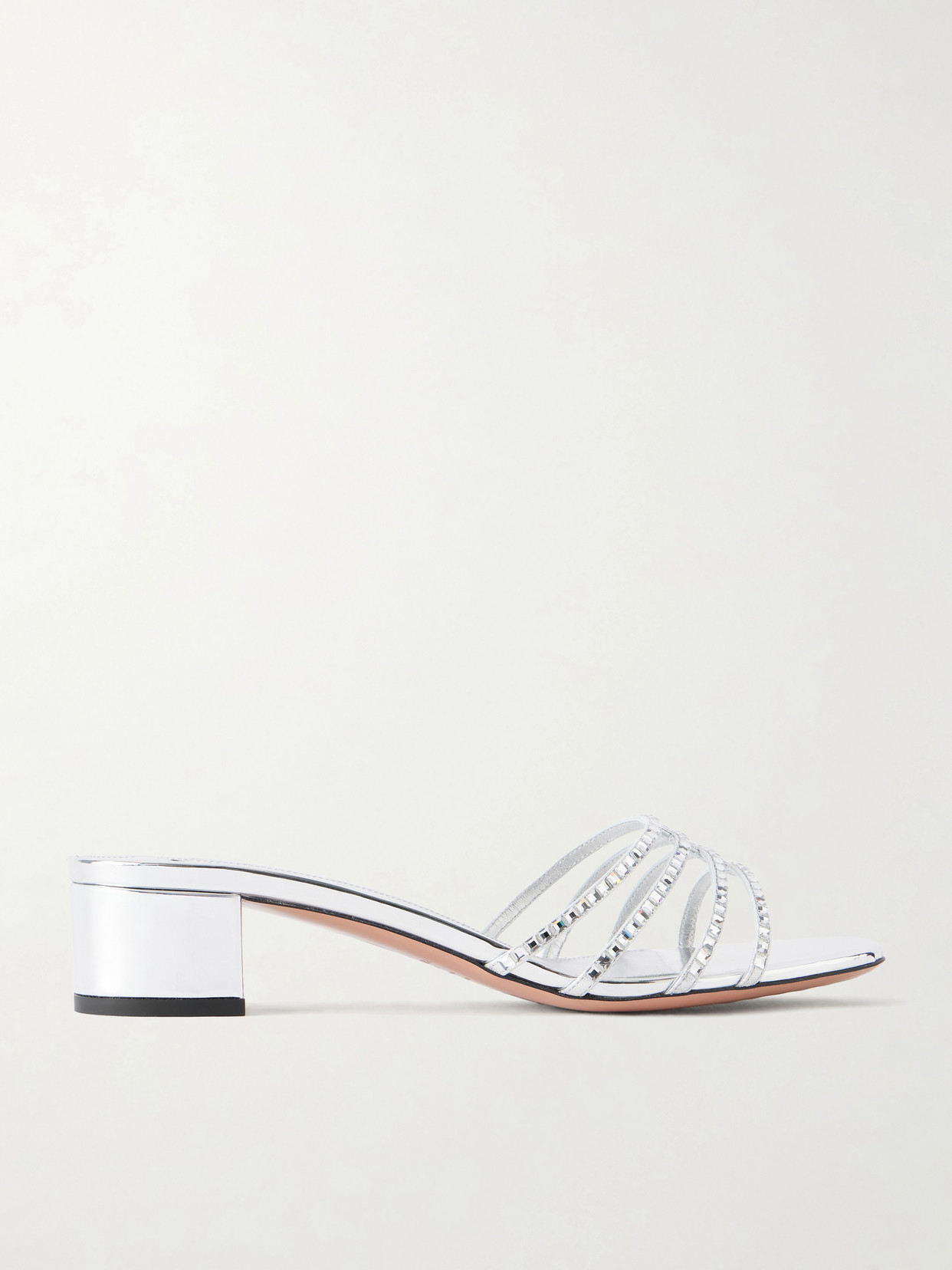 Aquazzura Sensation 35 Embellished Metallic Leather Mule In Silver