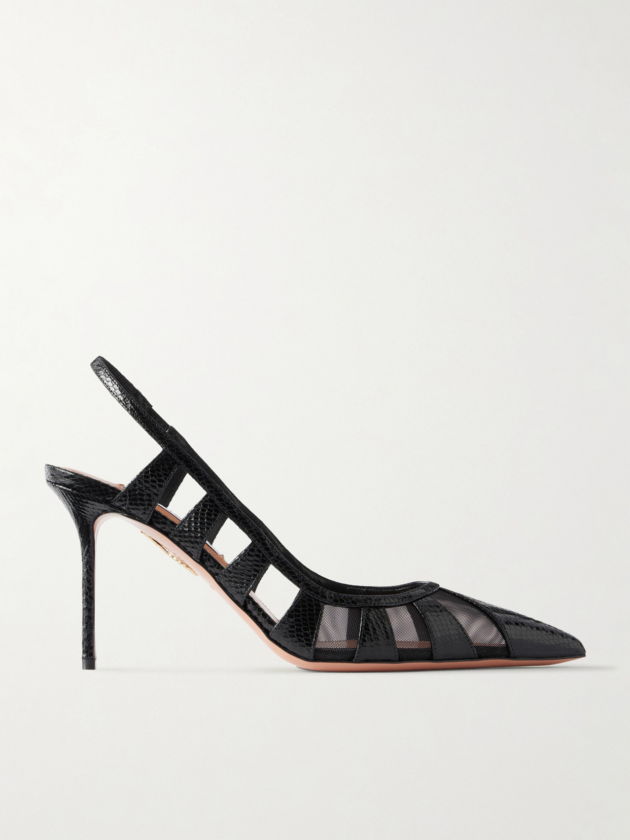 Aquazzura Screen 85 Cutout Mesh-trimmed Leather Pumps In Animal Print