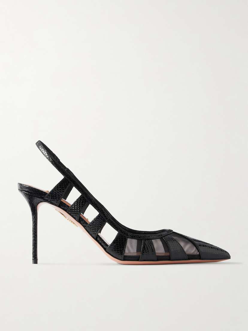 Aquazzura Screen 85 Cutout Mesh-trimmed Leather Pumps