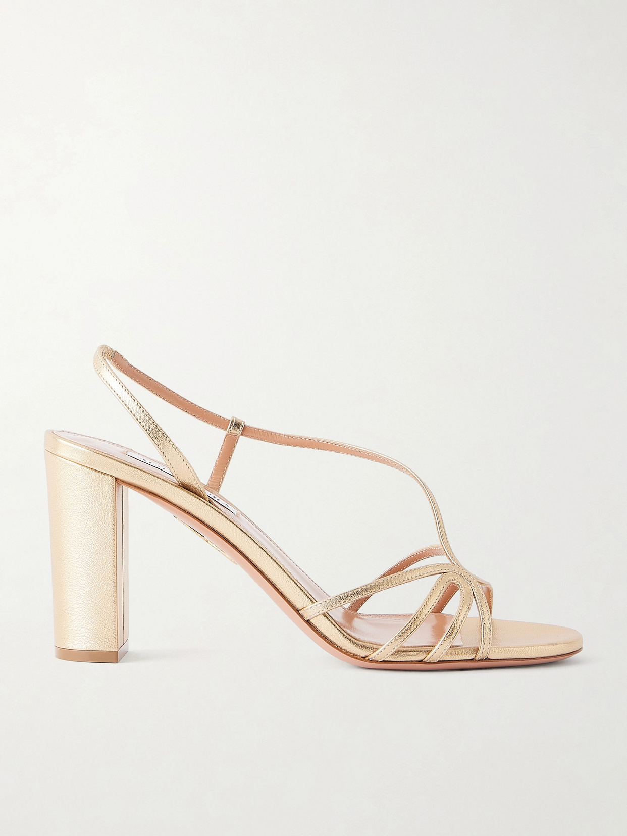 Aquazzura Talk To Me 85 Metallic Leather Sandals In Gold