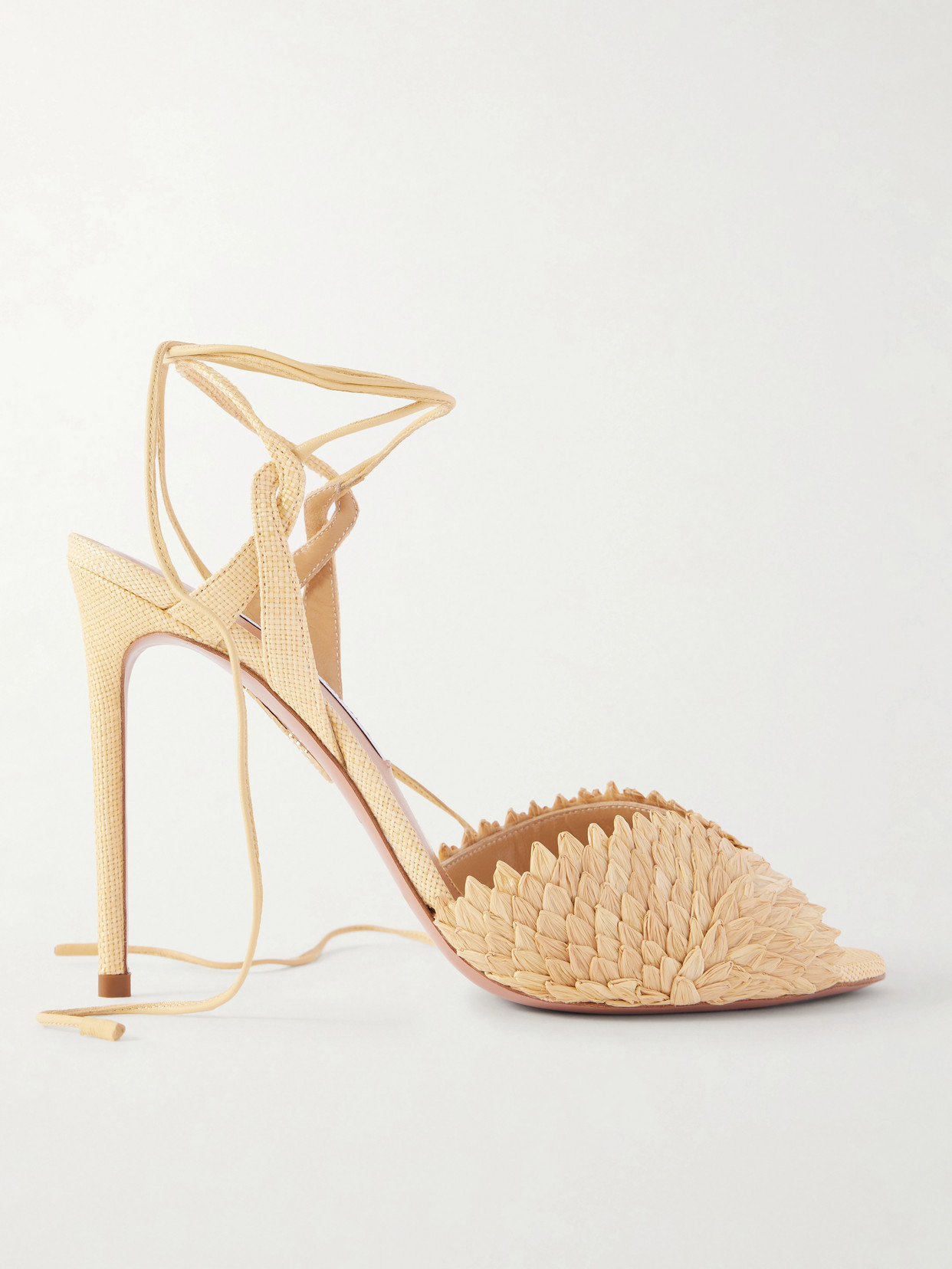Aquazzura Rio Flirt 105 Mm Raffia Sandals In Nude