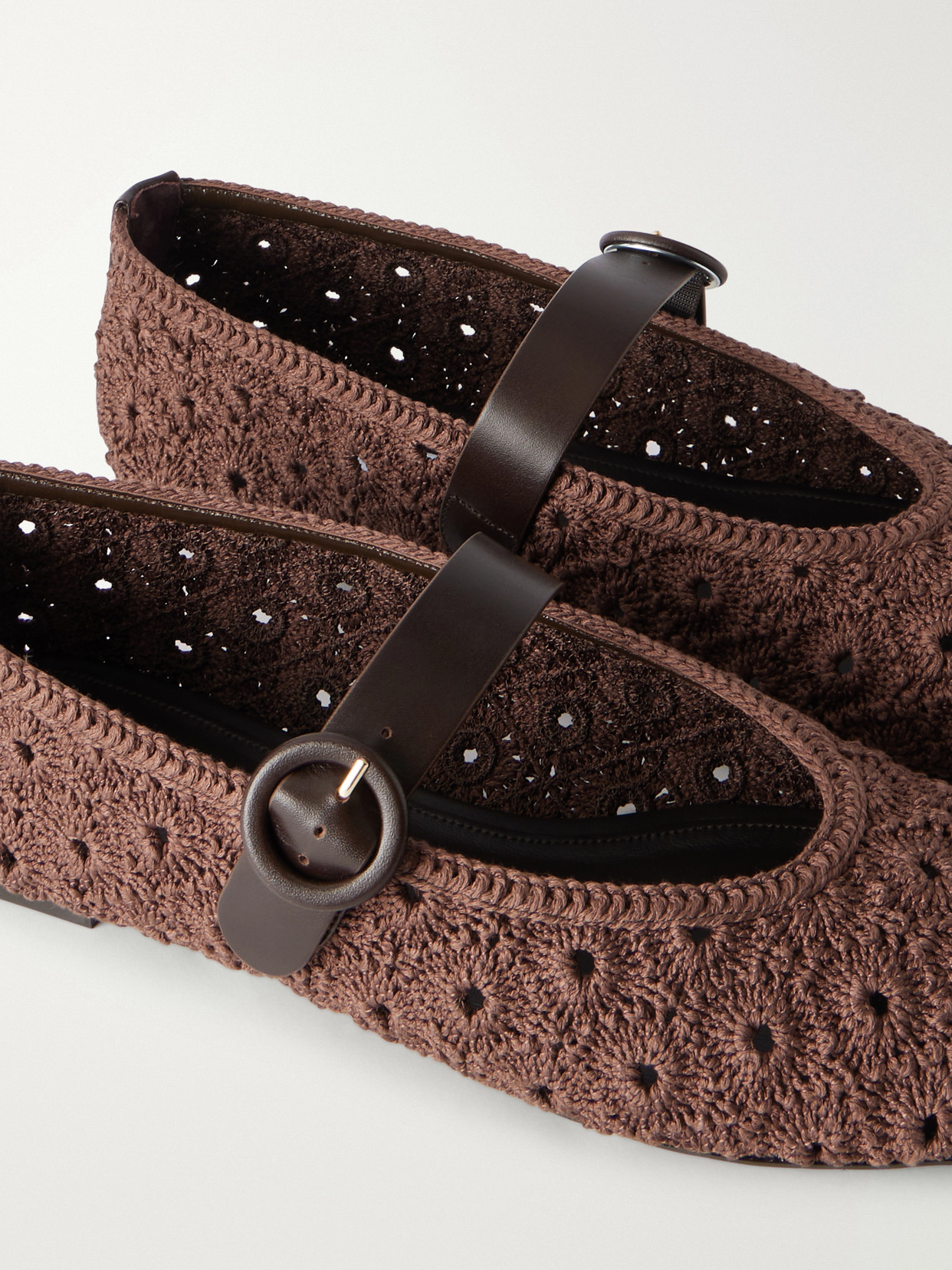 Loom Leather-Trimmed Crochet-Knit Ballet Flats
