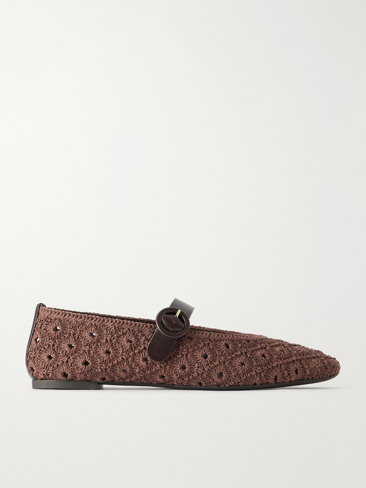 Aquazzura Loom Leather-trimmed Crochet Ballet Flats In Brown