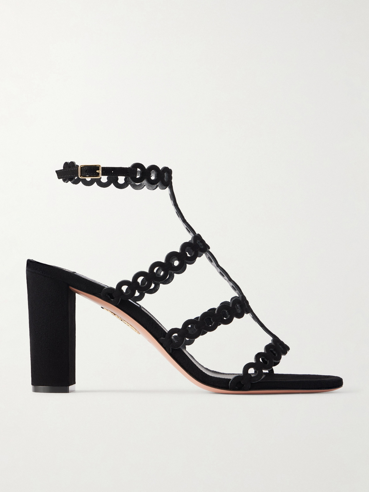 Aquazzura Infinity Chain 85 Cutout Suede Sandals In Black