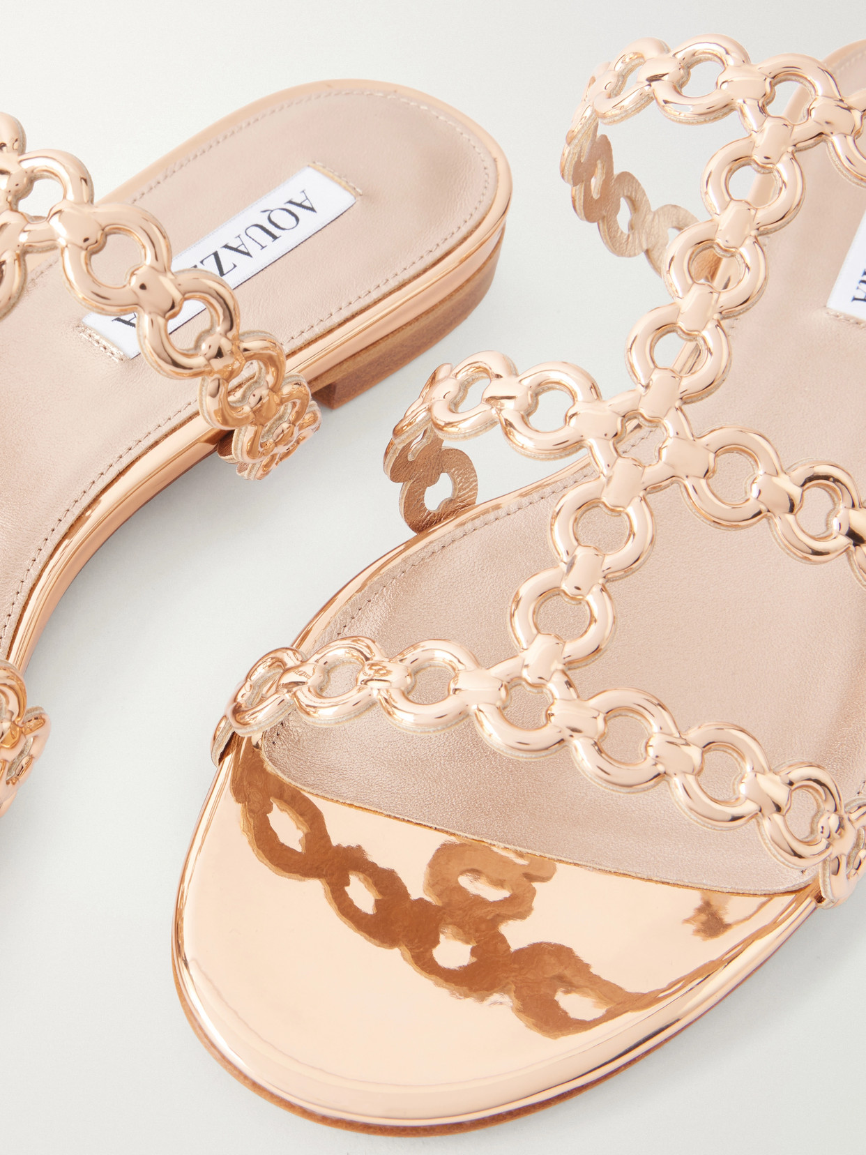 Infinity Chain Perforated Metallic-Leather Flats