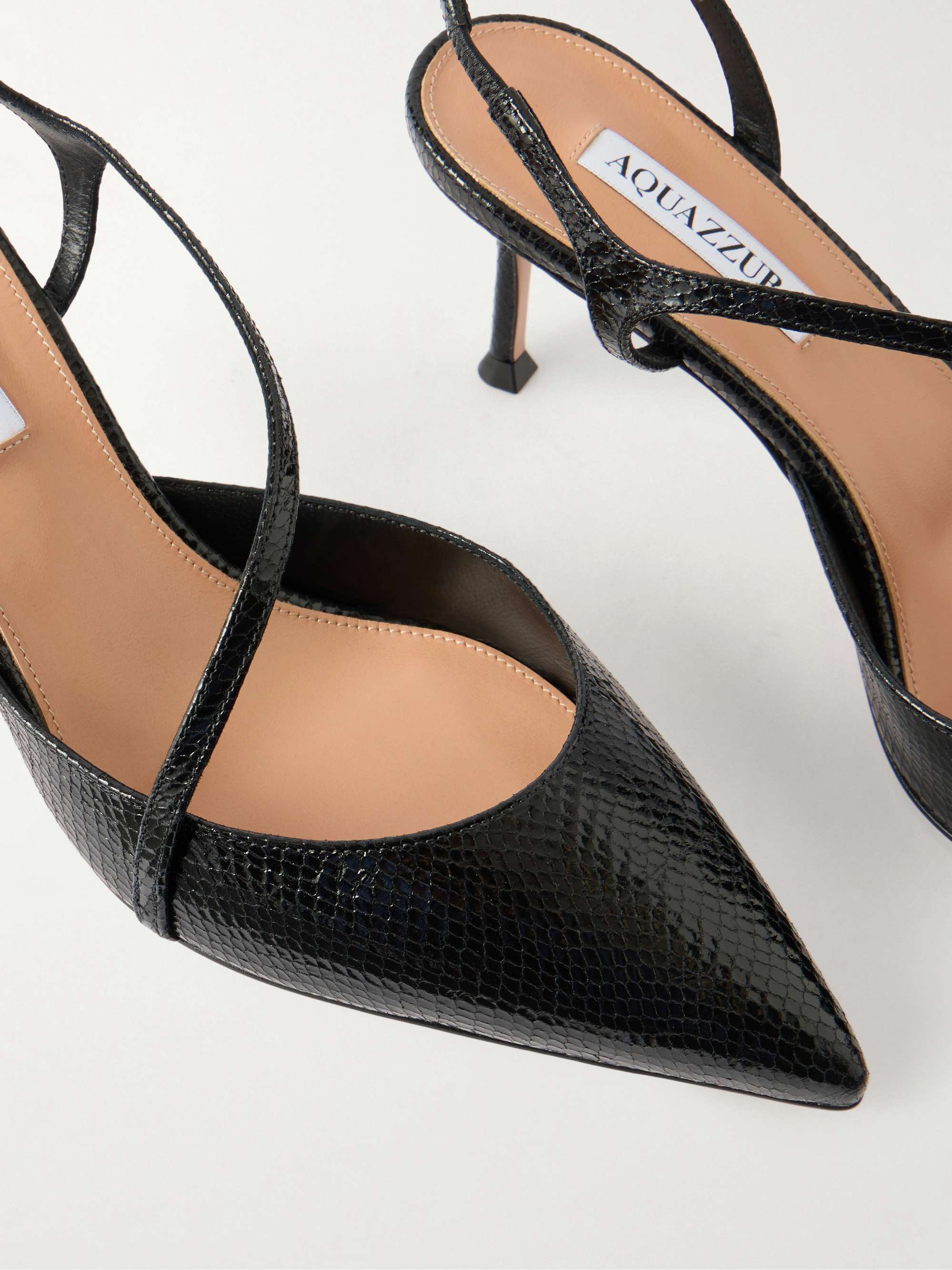 AQUAZZURA Dynasty 65 snake-effect leather slingback pumps | NET-A