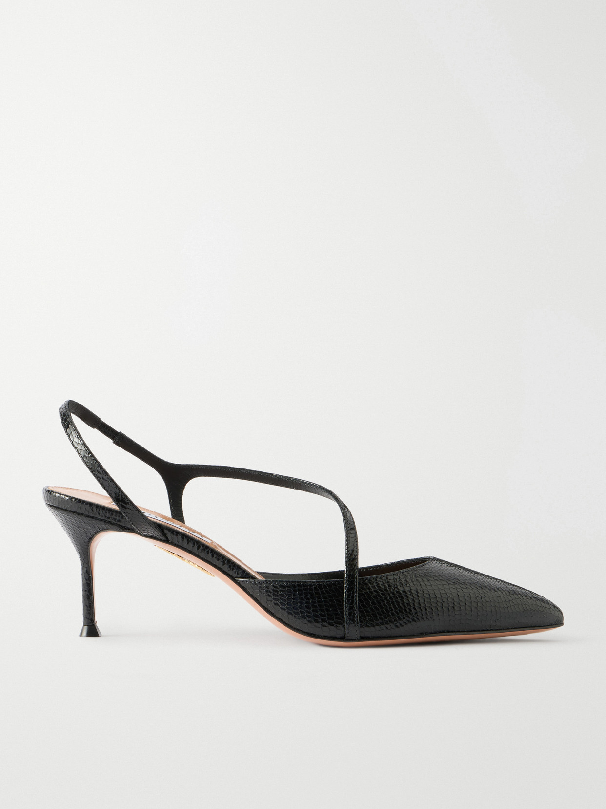 Aquazzura Dynasty 65 Snake-effect Leather Slingback Pumps In Metallic