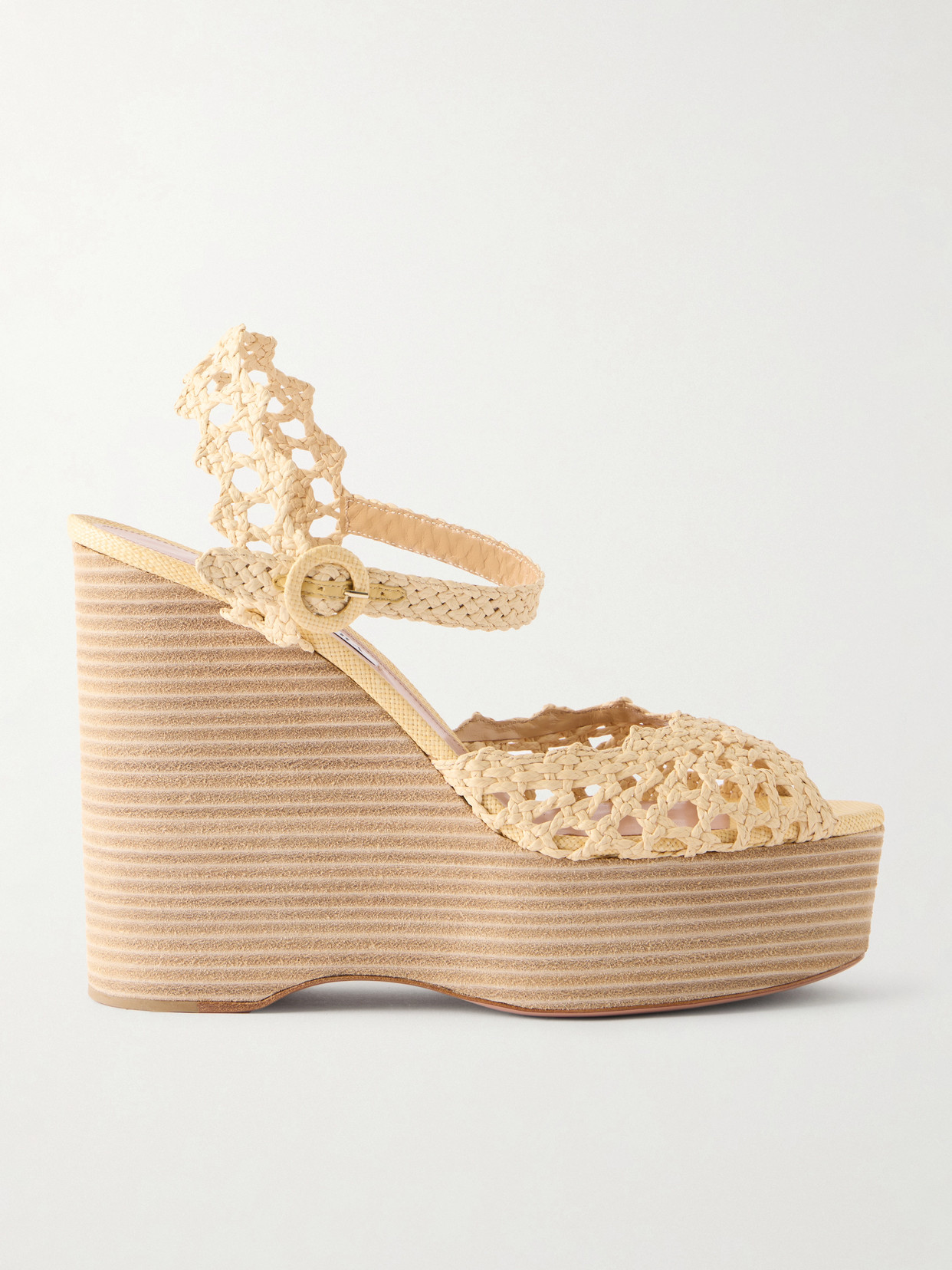 Aquazzura Bossa Nova 130 Crocheted Raffia Platform Sandals In Neutral