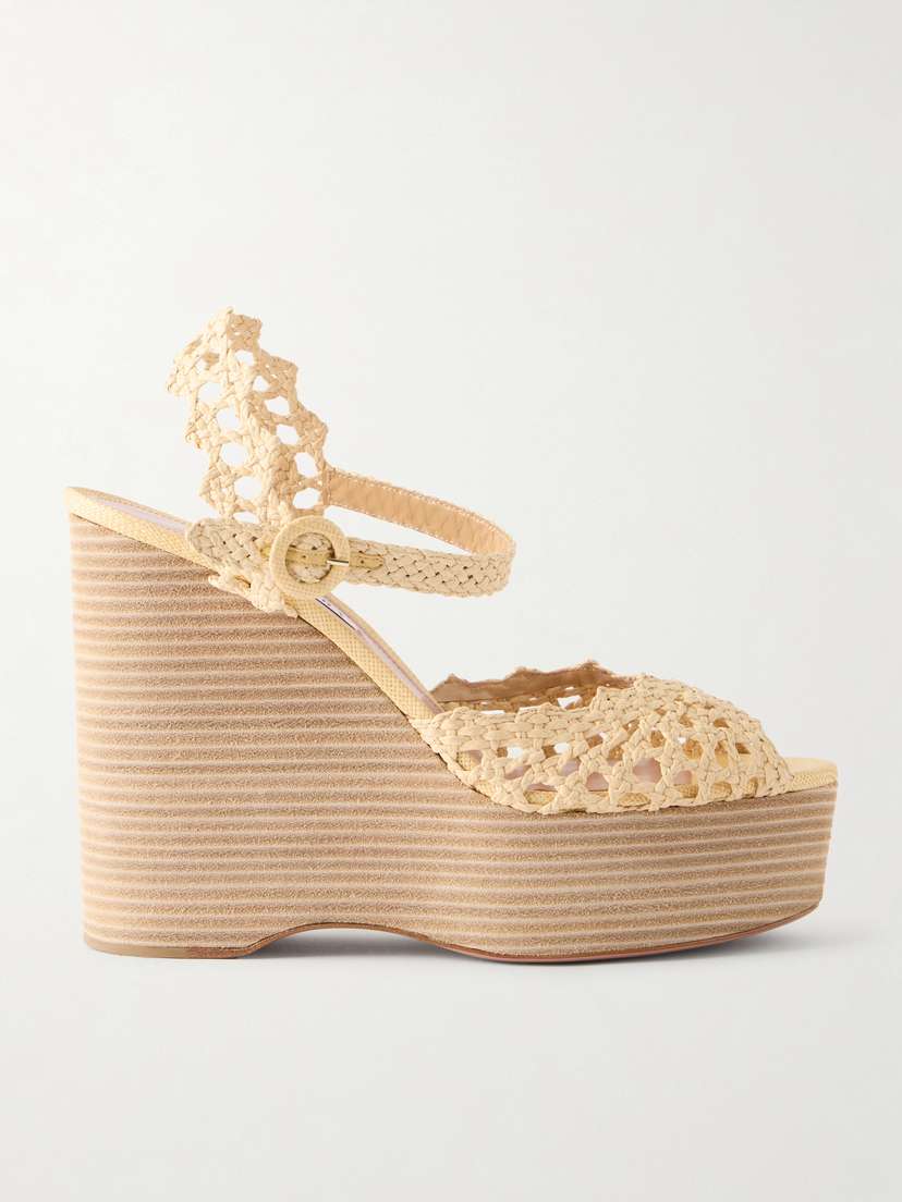 Aquazzura Bossa Nova 130 Crocheted Raffia Platform Sandals