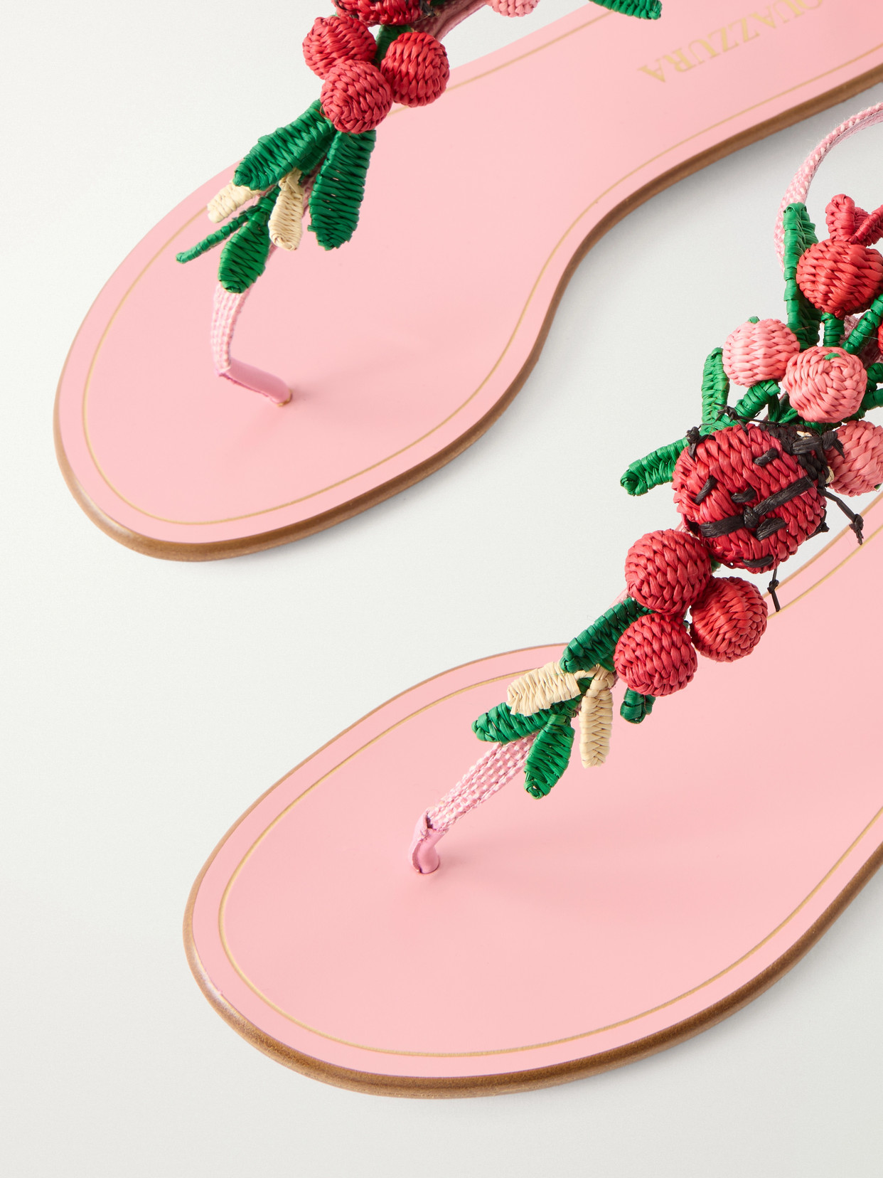 Botanica Embellished Leather And Raffia Thong Sandals