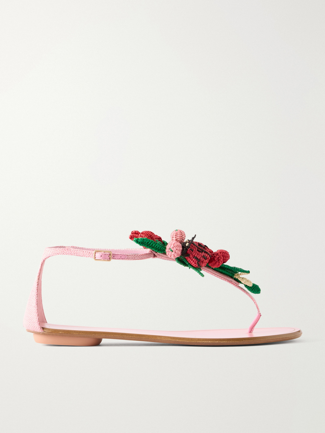 Aquazzura Botanica Embellished Leather And Raffia Thong Sandals In White