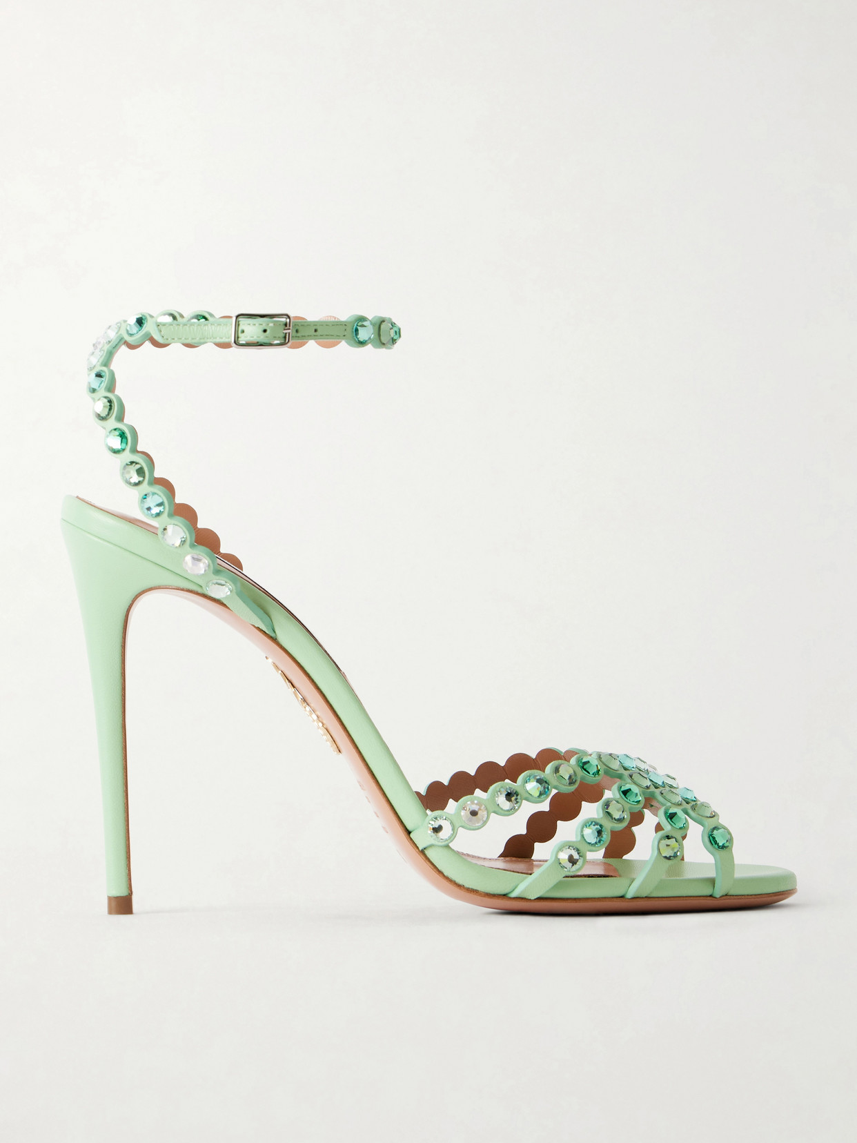 Aquazzura Tequila 105 Embellished Leather Sandals In Green