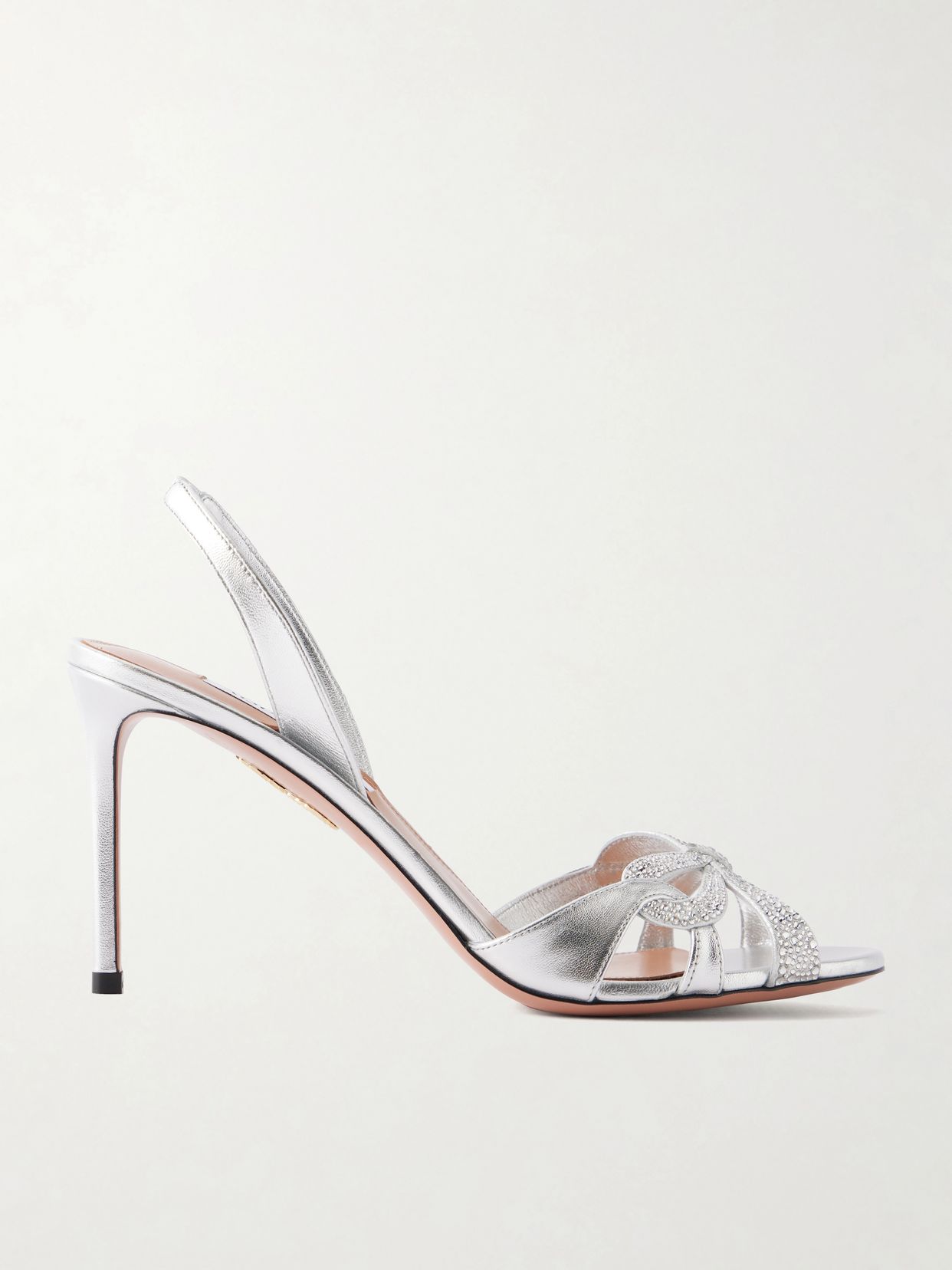 ribbon kiss 85 crystal embellished metallic leather sandals