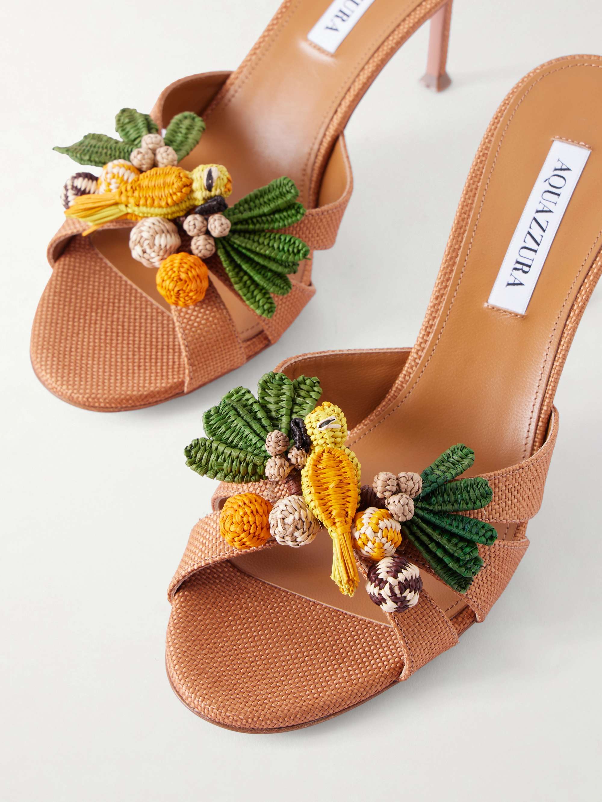 AQUAZZURA Birdsong 75 raffia mules | NET-A-PORTER