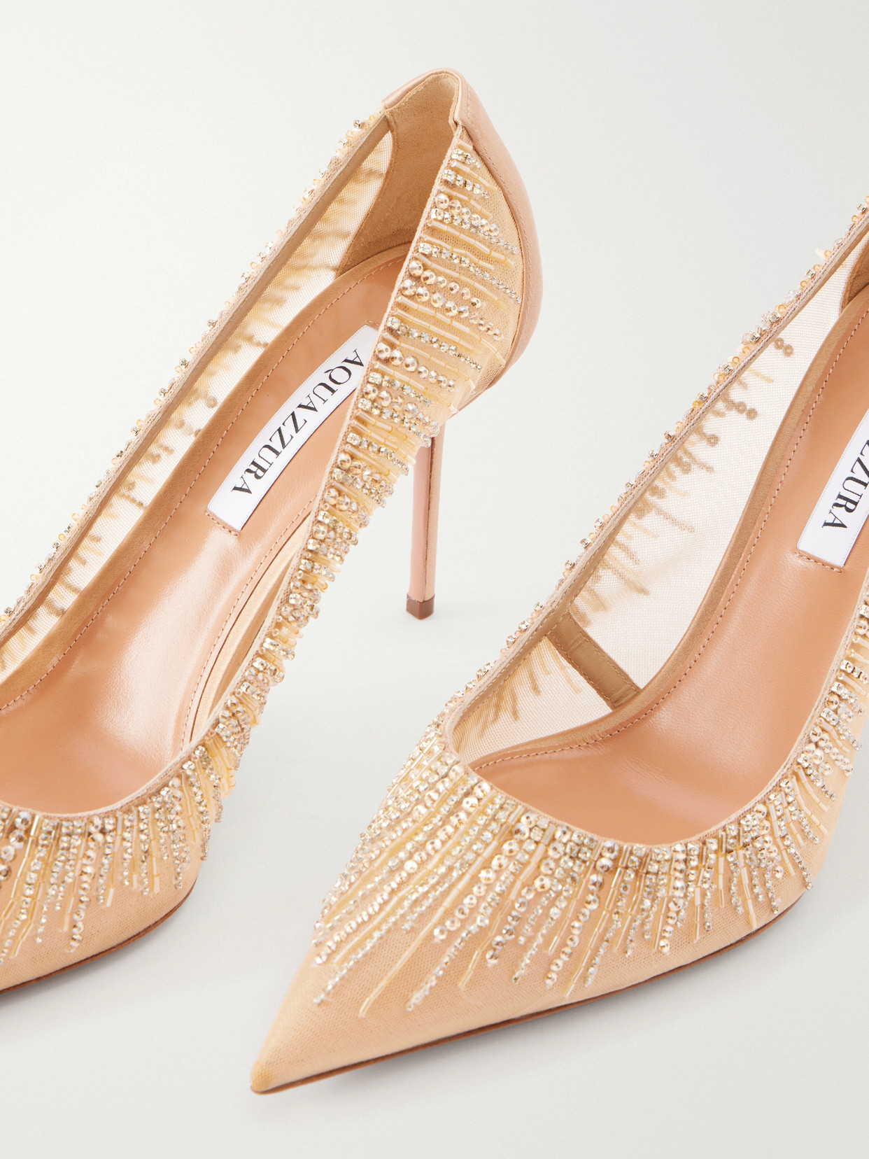 Soft Sky 85 Crystal And Bead-Embellished Satin-Trimmed Pumps