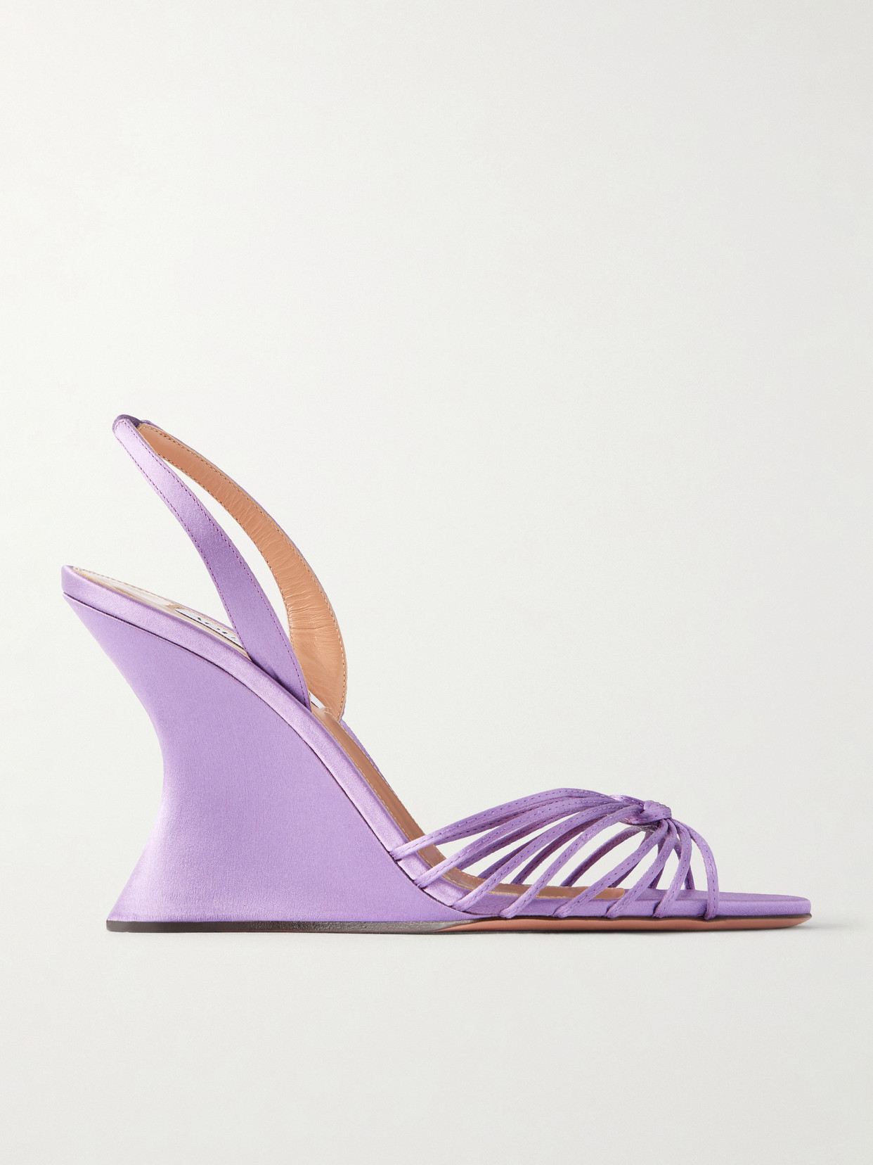 Aquazzura Serenity 95 Satin Wedge Sandals In Purple