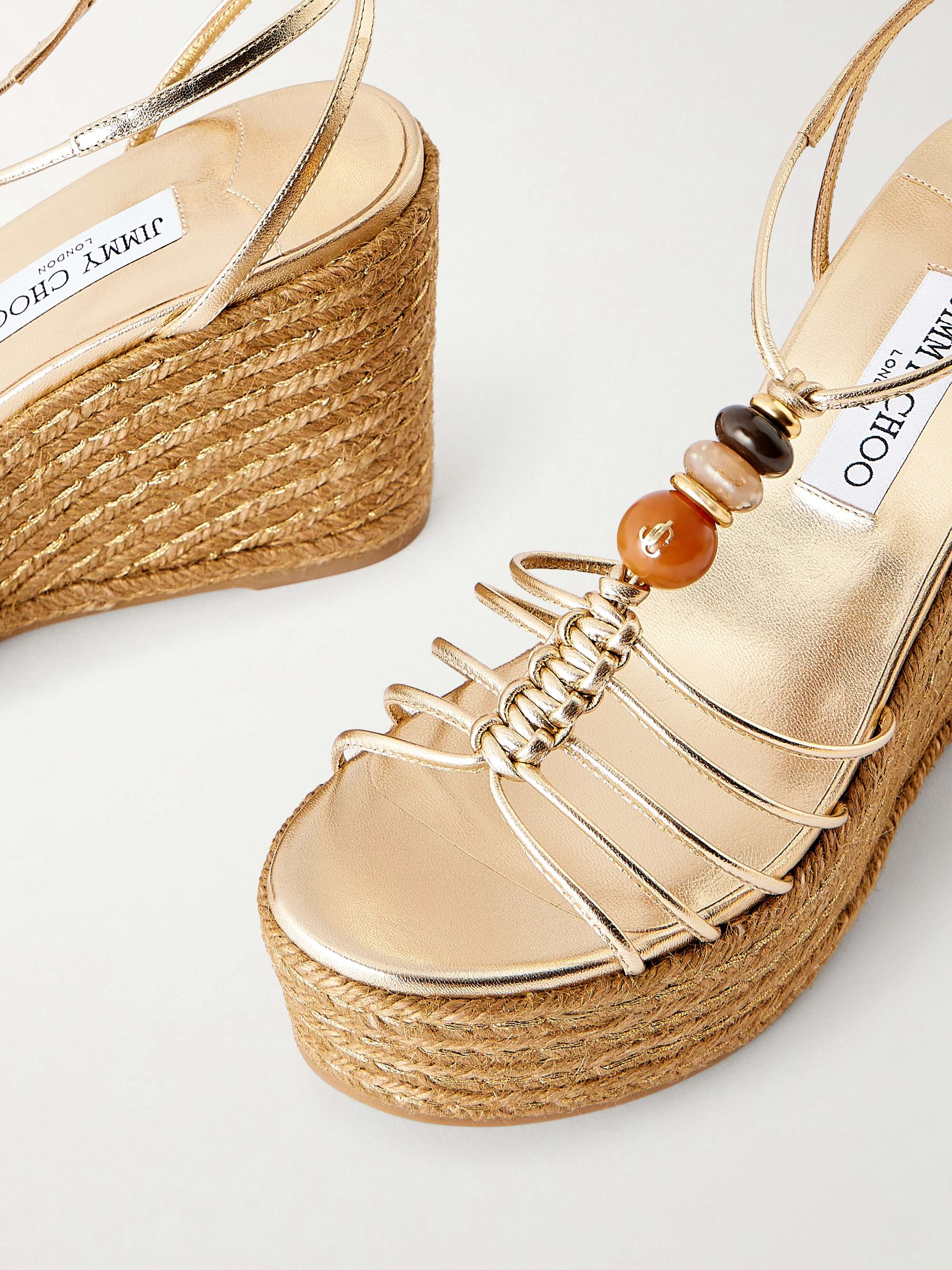 JIMMY CHOO Lemi 100 embellished metallic-leather platform wedge