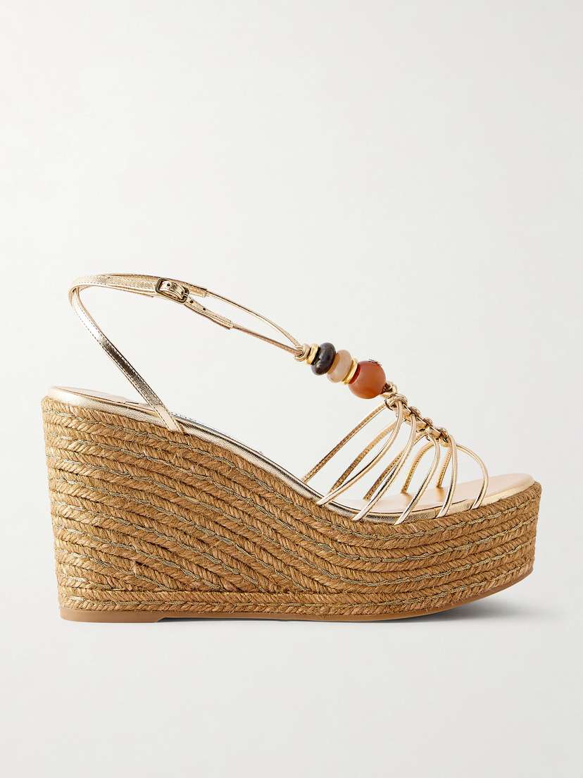 Jimmy Choo Lemi 100 Embellished Metallic-leather Platform Wedge Sandals