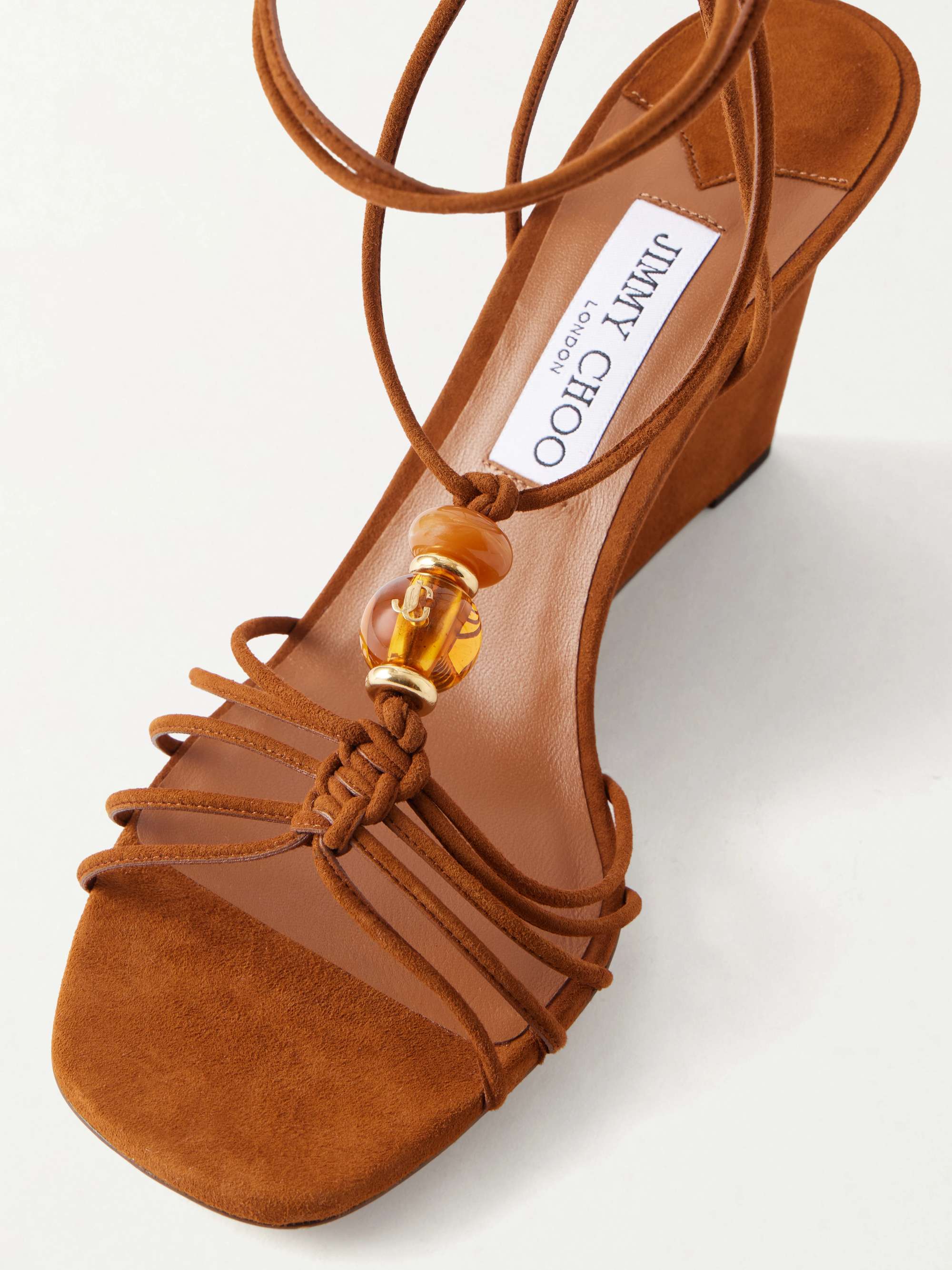 JIMMY CHOO Lova 85 embellished suede wedge sandals | NET-A-PORTER