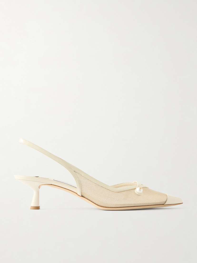 Jimmy Choo Amita 45 Embellished Patent-leather Trimmed Metallic Mesh Slingback Pumps