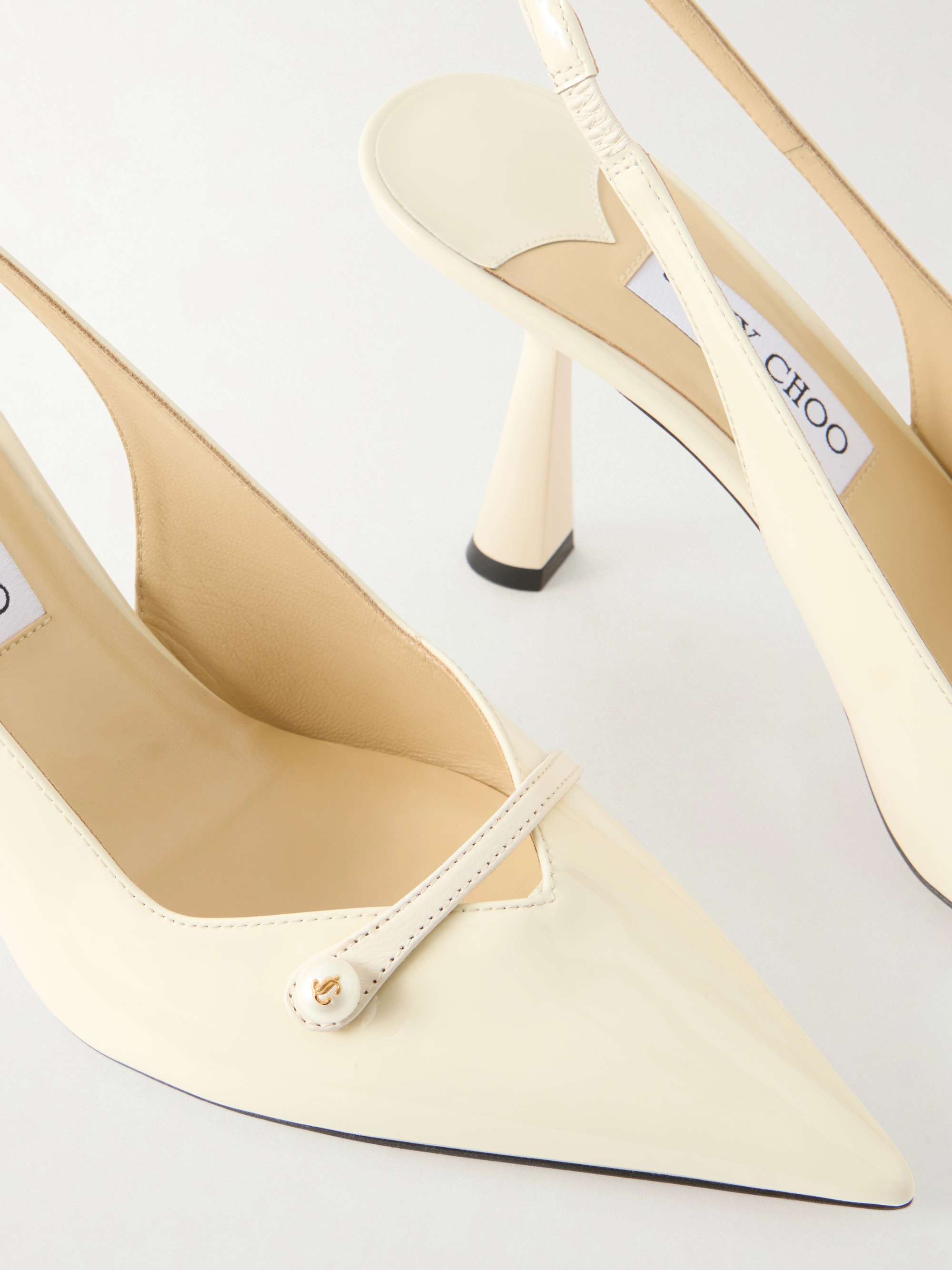 JIMMY CHOO Amita 85 embellished patent-leather slingback pumps