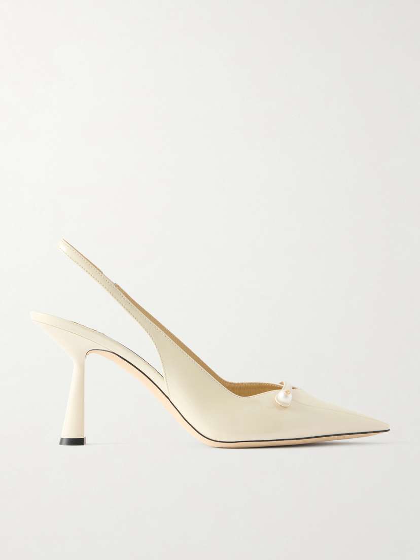 Jimmy Choo Amita 85 Embellished Patent-leather Slingback Pumps
