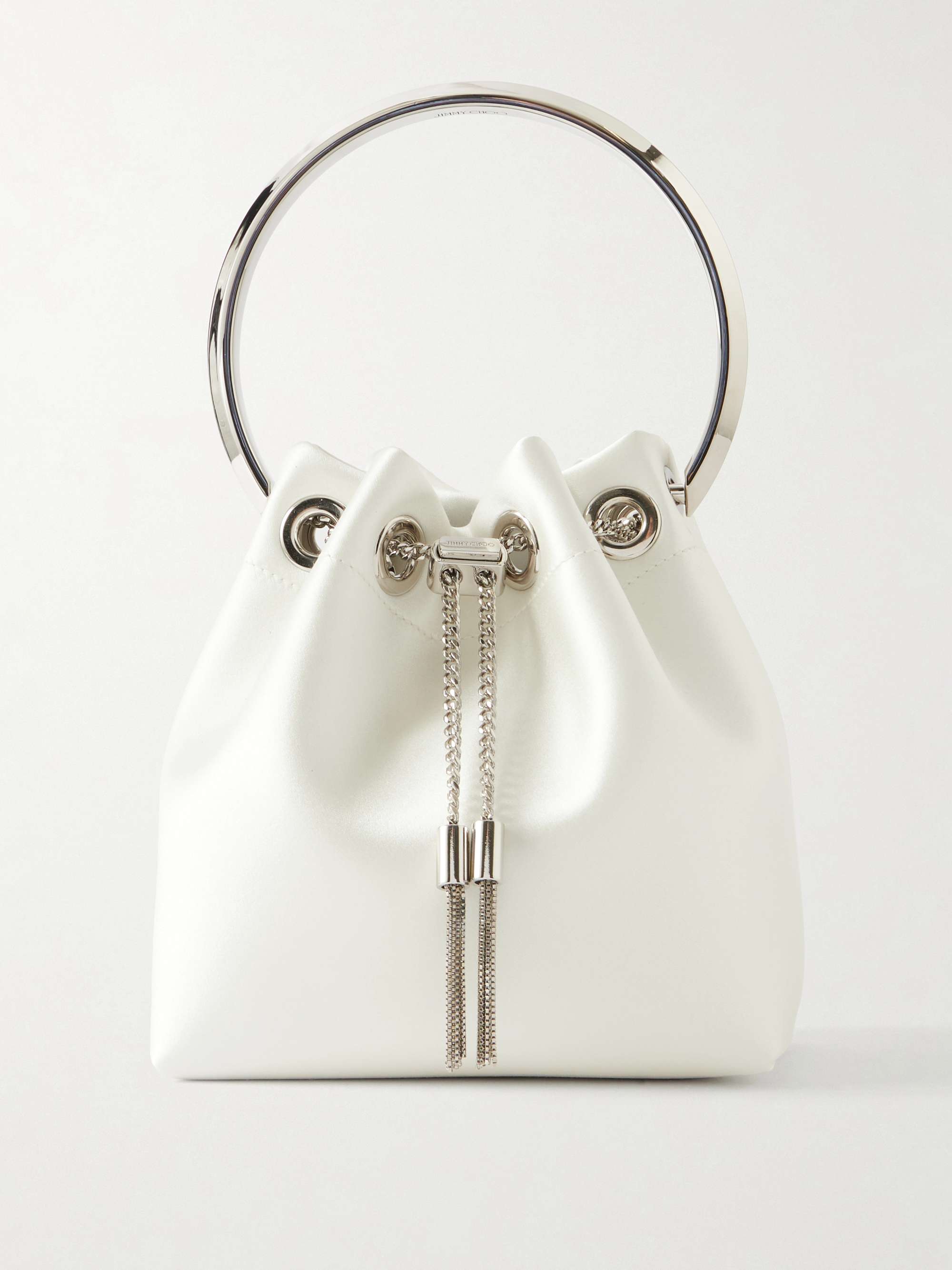 JIMMY CHOO Bon Bon crystal-embellished satin bucket bag