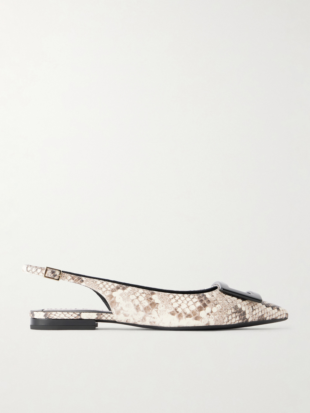 Roger Vivier Gommettine Buckled Snake-effect Leather Slingback Ballet Flats In Gold