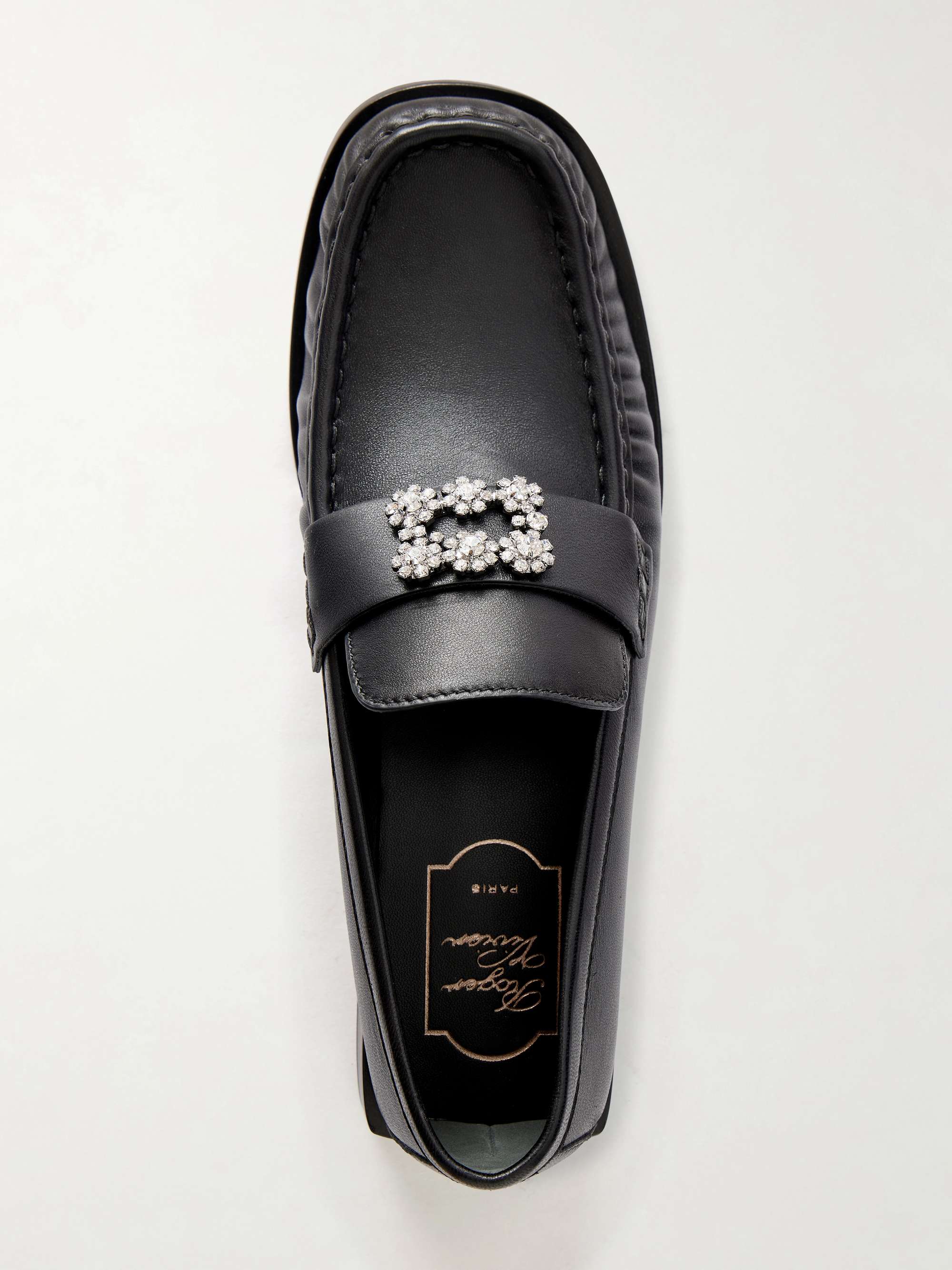 ROGER VIVIER Viv Moc 25 embellished gathered leather loafers | NET