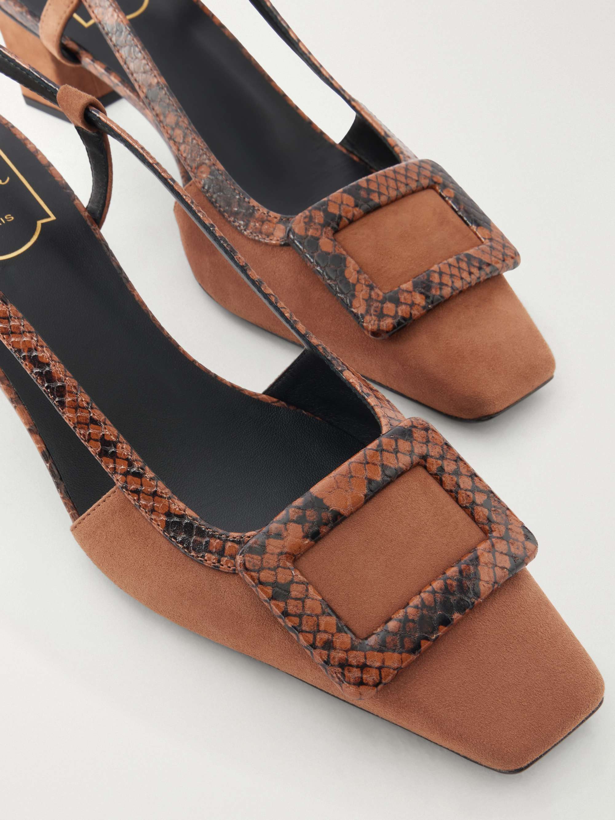 ROGER VIVIER 45 snake-effect leather-trimmed suede pumps | NET-A