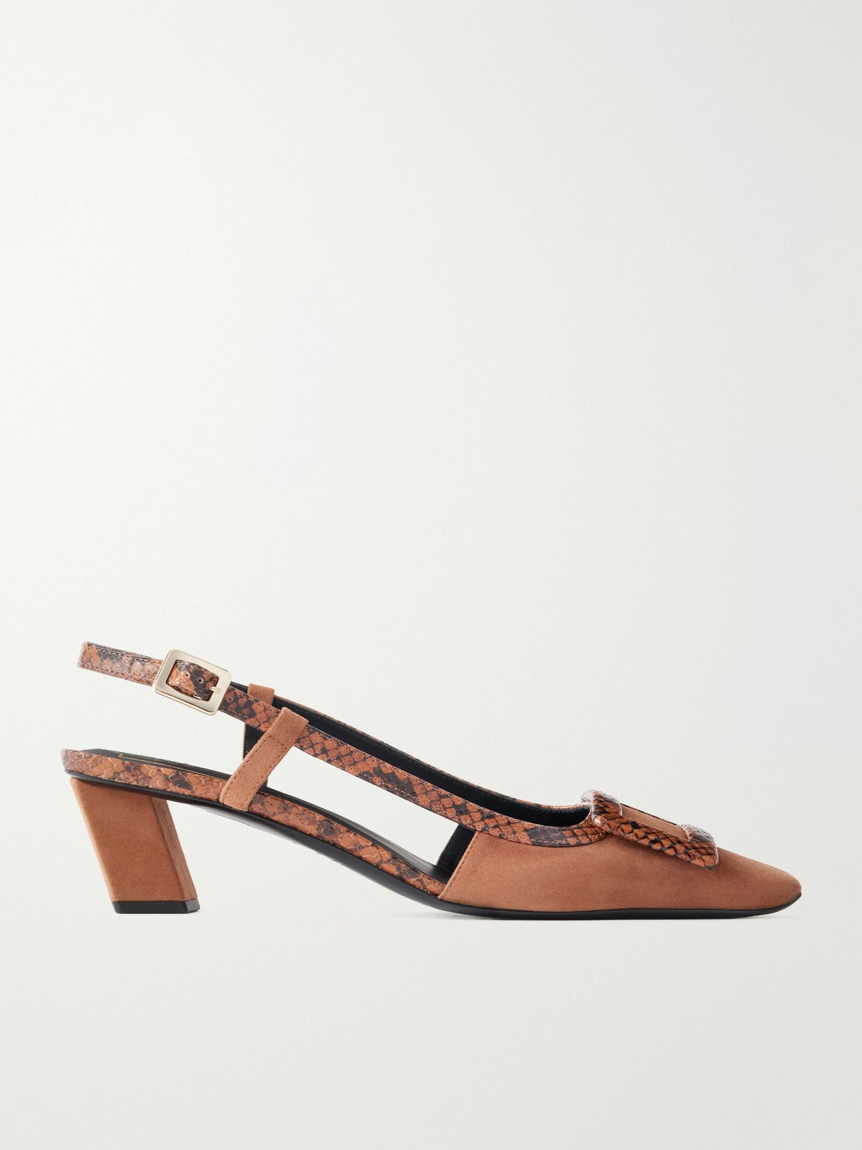 45 snake effect leather trimmed suede pumps