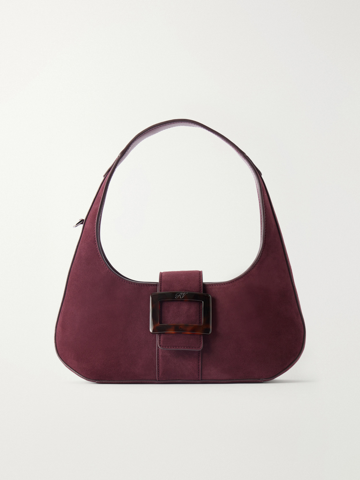Roger Vivier Belle Vivier Suede Shoulder Bag In Burgundy