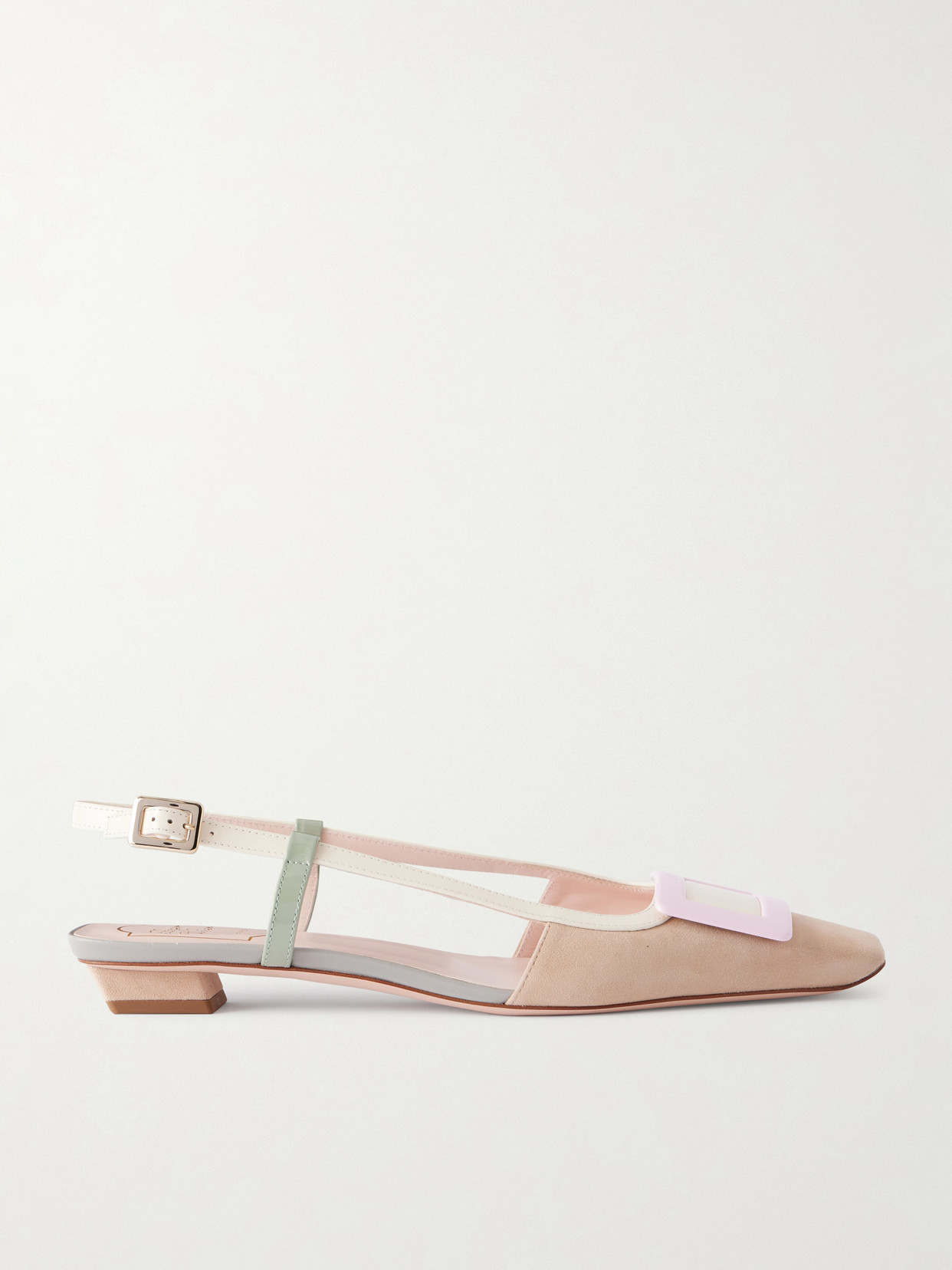 Roger Vivier Belle Vivier 20 Buckled Leather-trimmed Suede Ballet Flats In Neutral