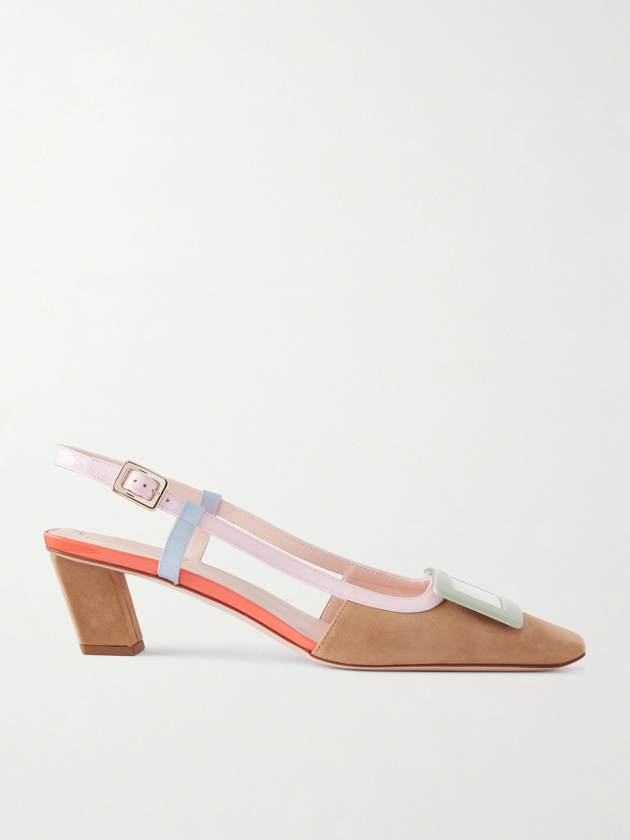 Roger Vivier Belle Vivier 45 Buckled Leather-trimmed Suede Ballet Flats In Multi