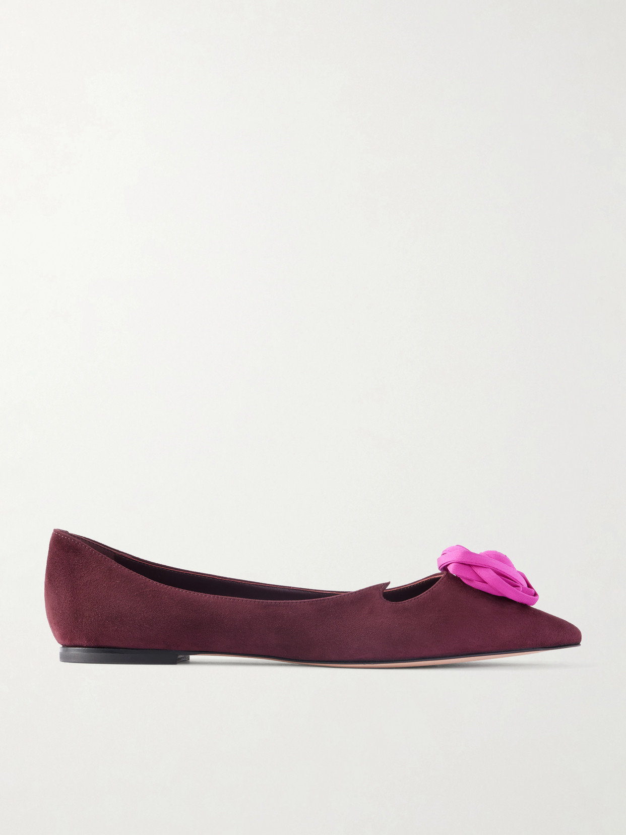 Roger Vivier Rose Ball Embellished Suede Ballet Flats In Burgundy