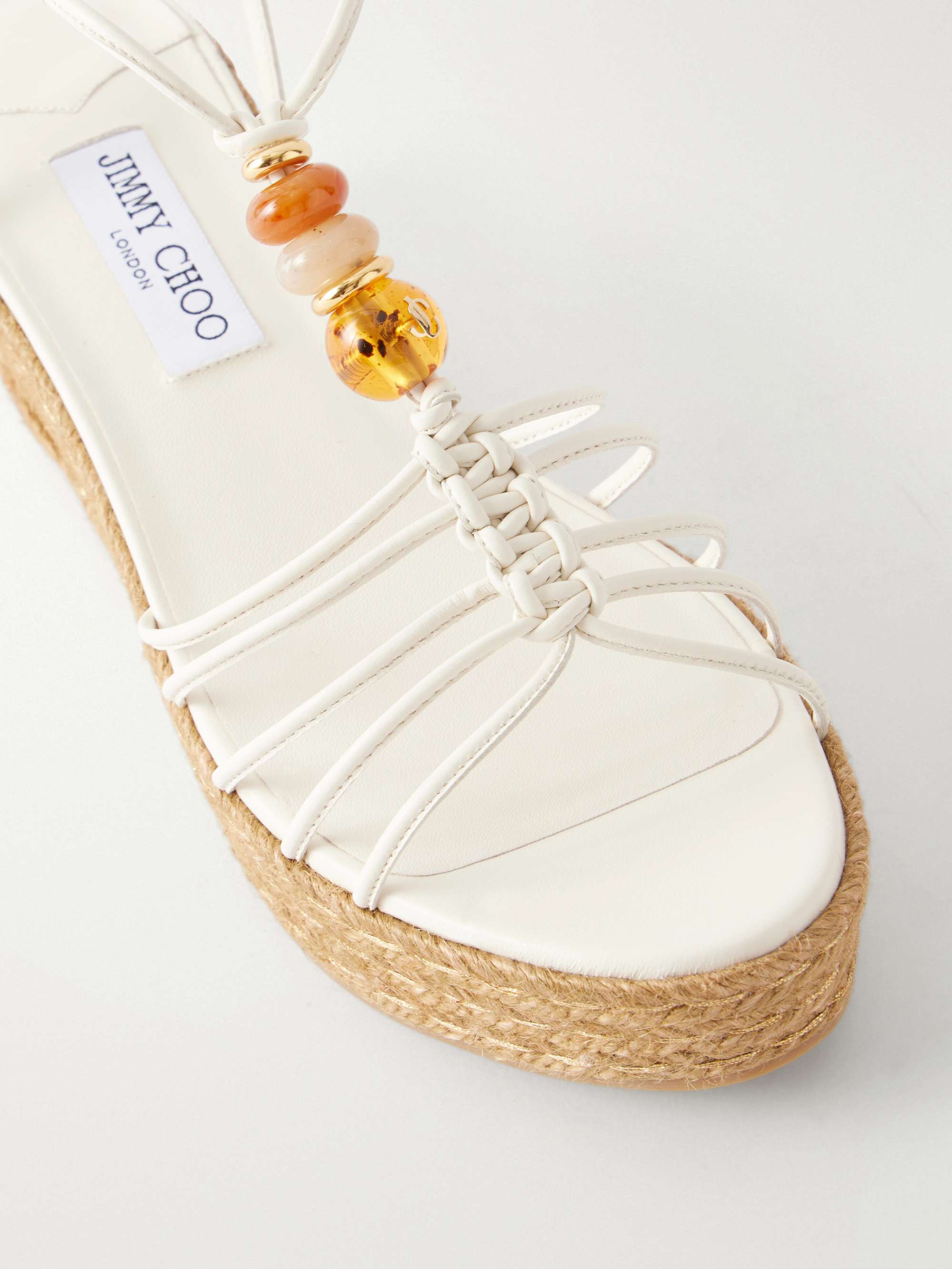 JIMMY CHOO Lemi 50 bead-embellished leather wedge sandals | NET-A