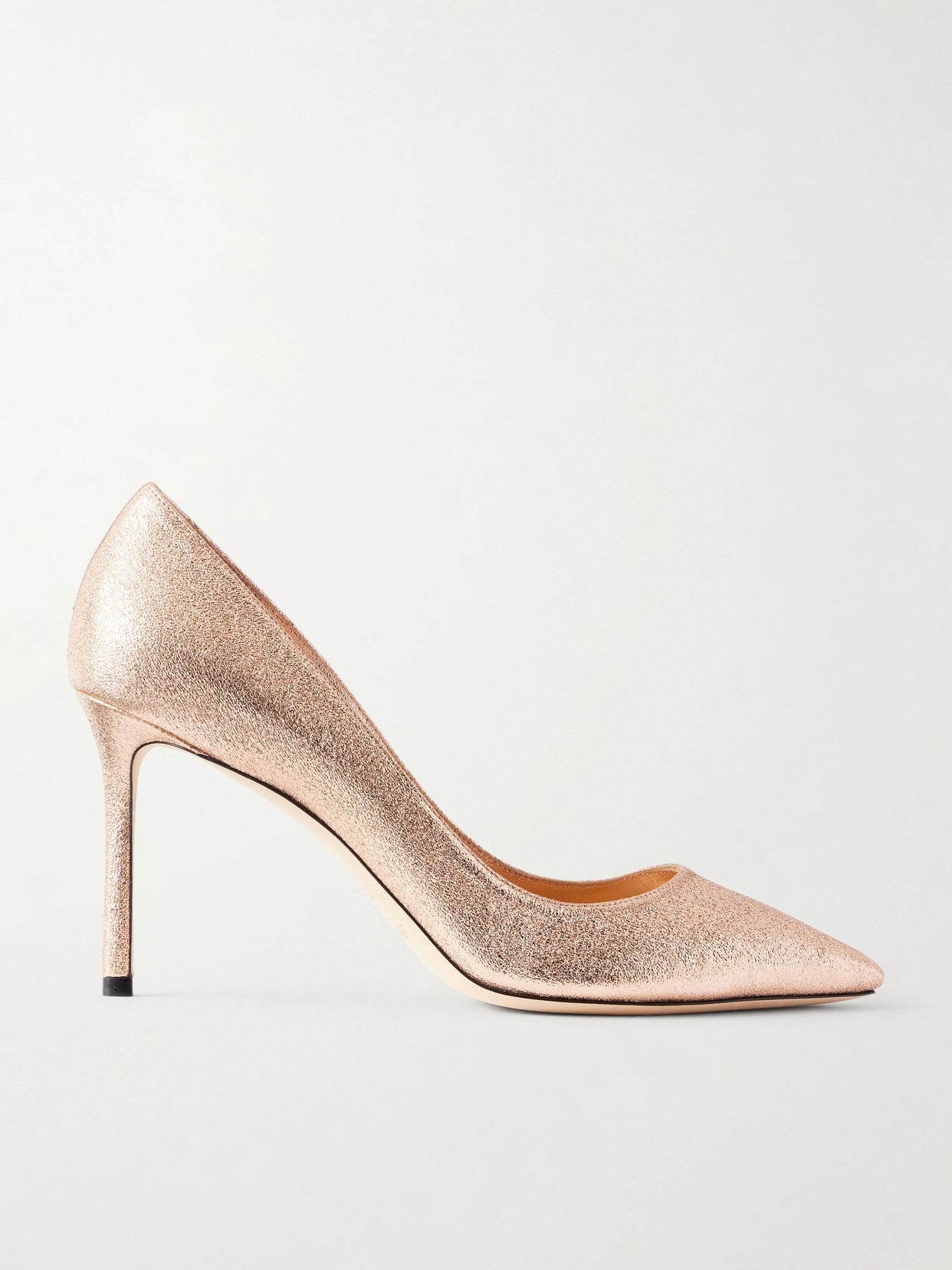 Jimmy Choo - Romy Macaron 85 Metallic Crinkled Leather Pumps - Rose gold