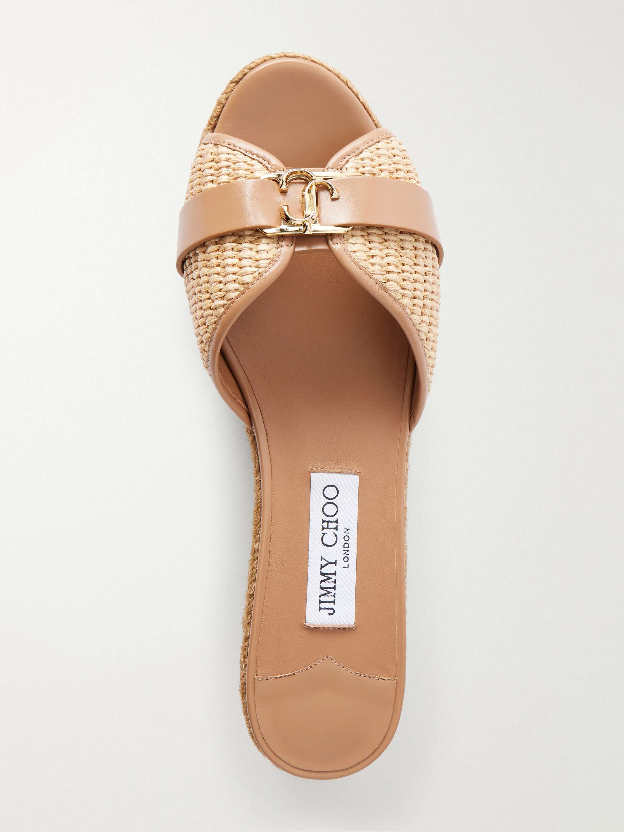 JIMMY CHOO Leda 50 leather-trimmed raffia platform espadrilles
