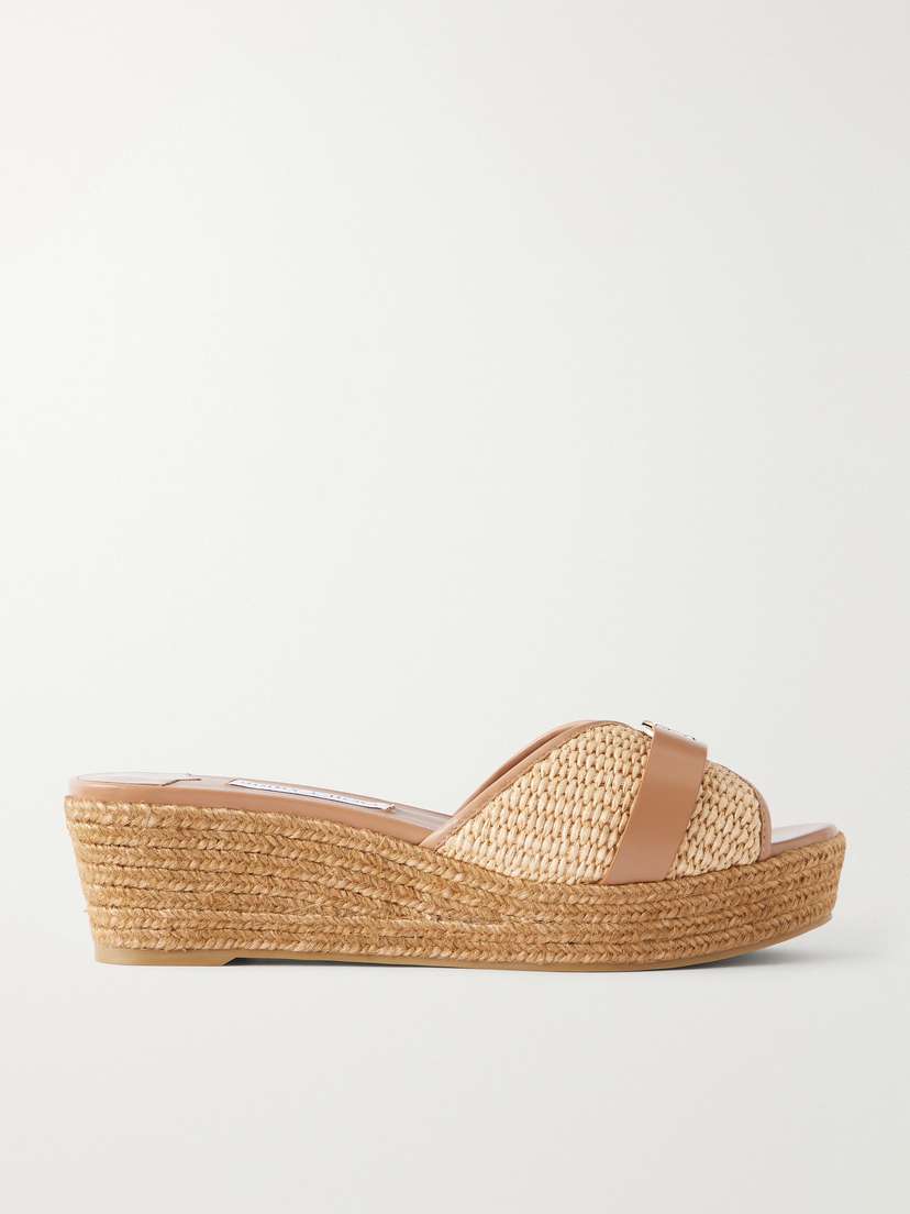 Jimmy Choo Leda 50 Leather-trimmed Raffia Platform Espadrilles - Women's Shoes