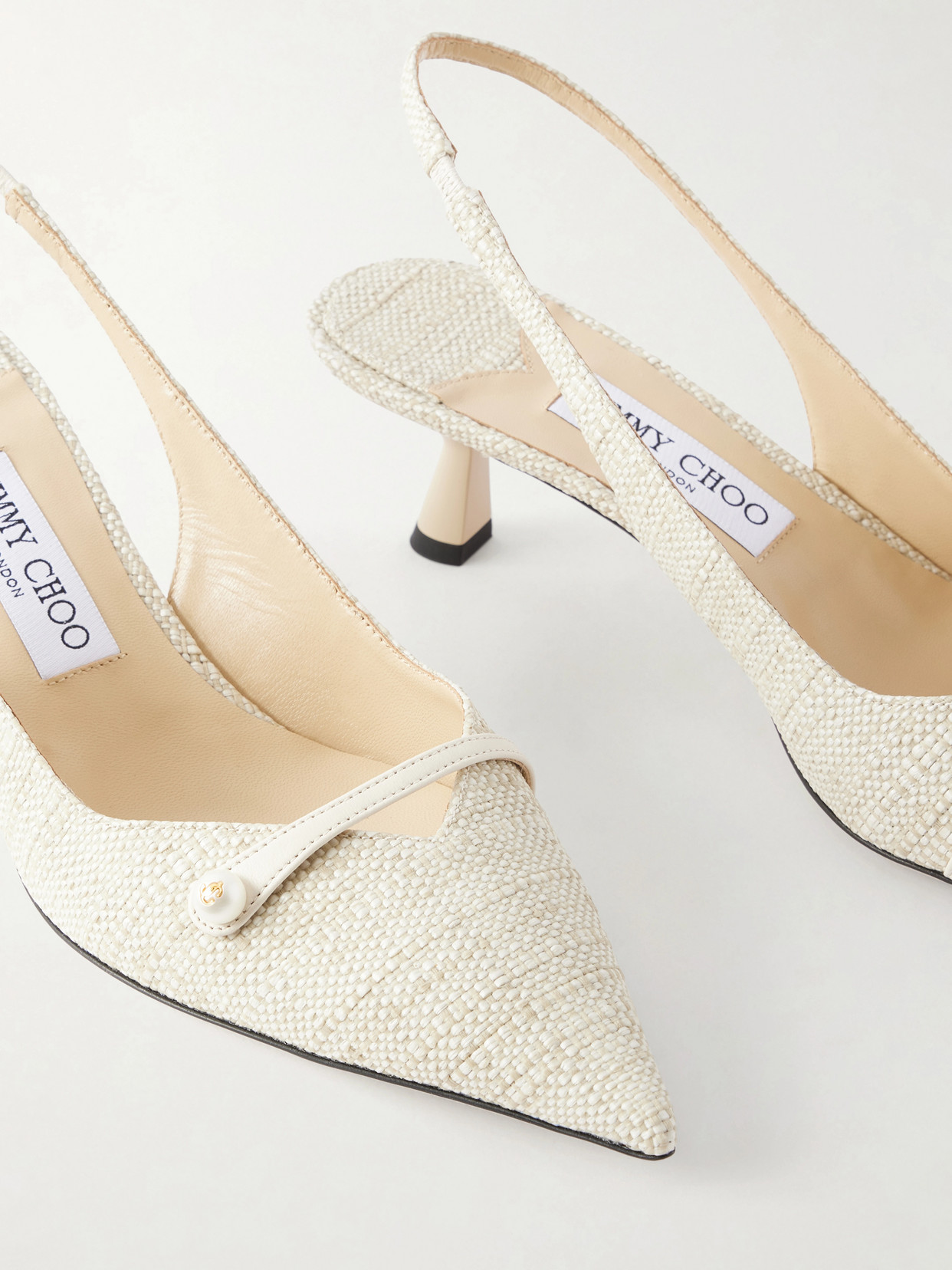 Amita 45 Leather-Trimmed Raffia Pumps