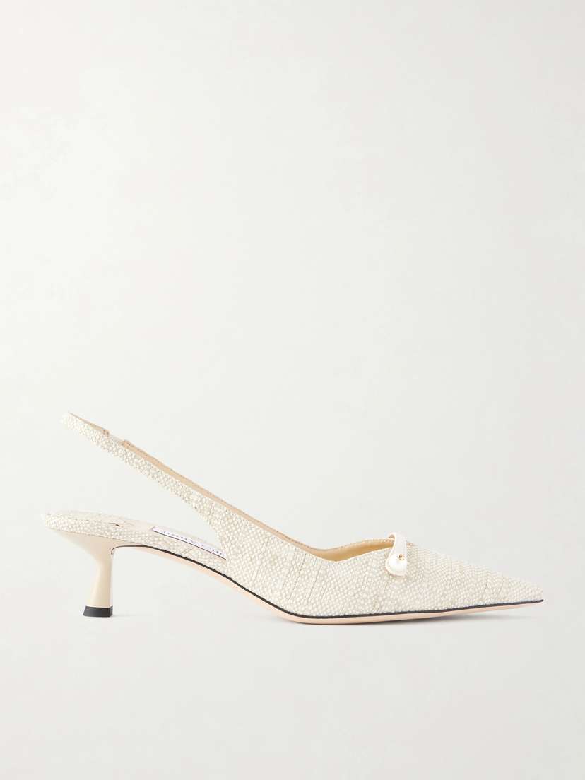 Jimmy Choo Amita 45 Leather-trimmed Raffia Pumps
